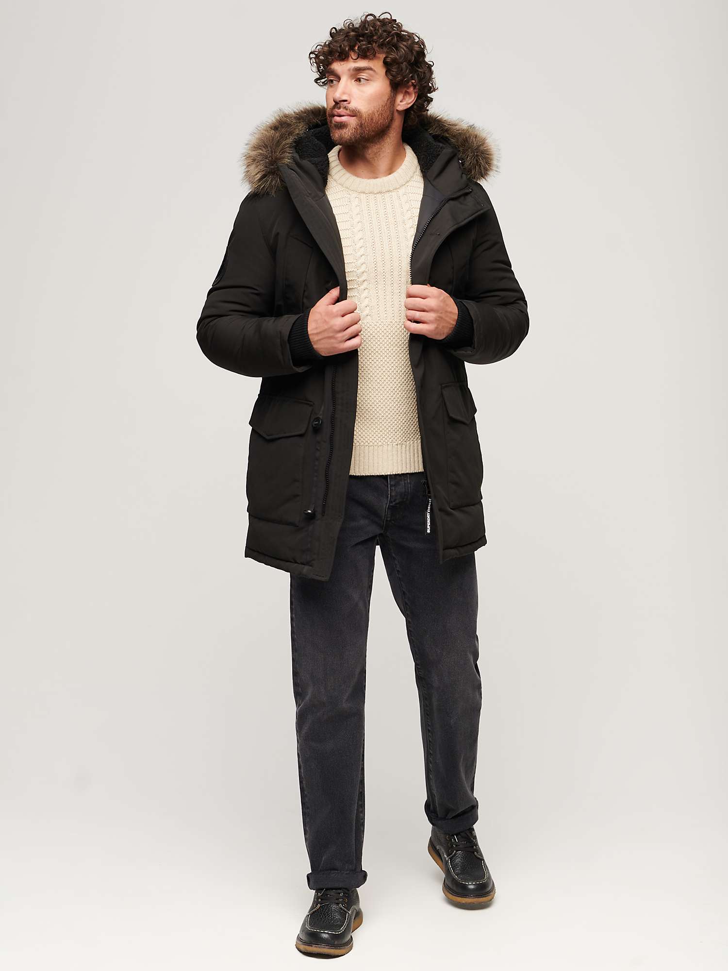Buy Superdry Everest Faux Fur Hooded Parka Coat, Black Online at johnlewis.com