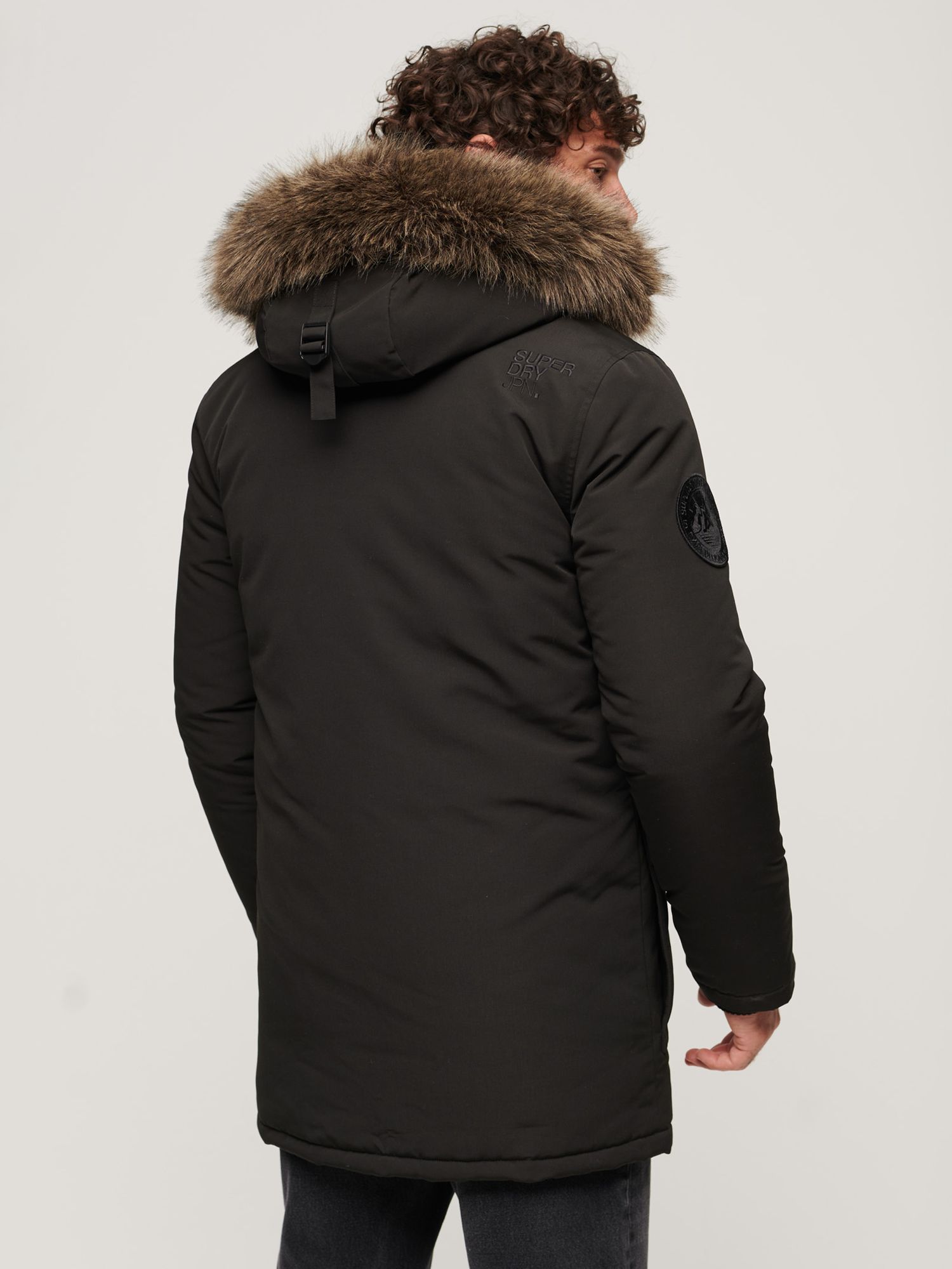 Superdry Everest Faux Fur Hooded Parka Coat, Black at John Lewis & Partners