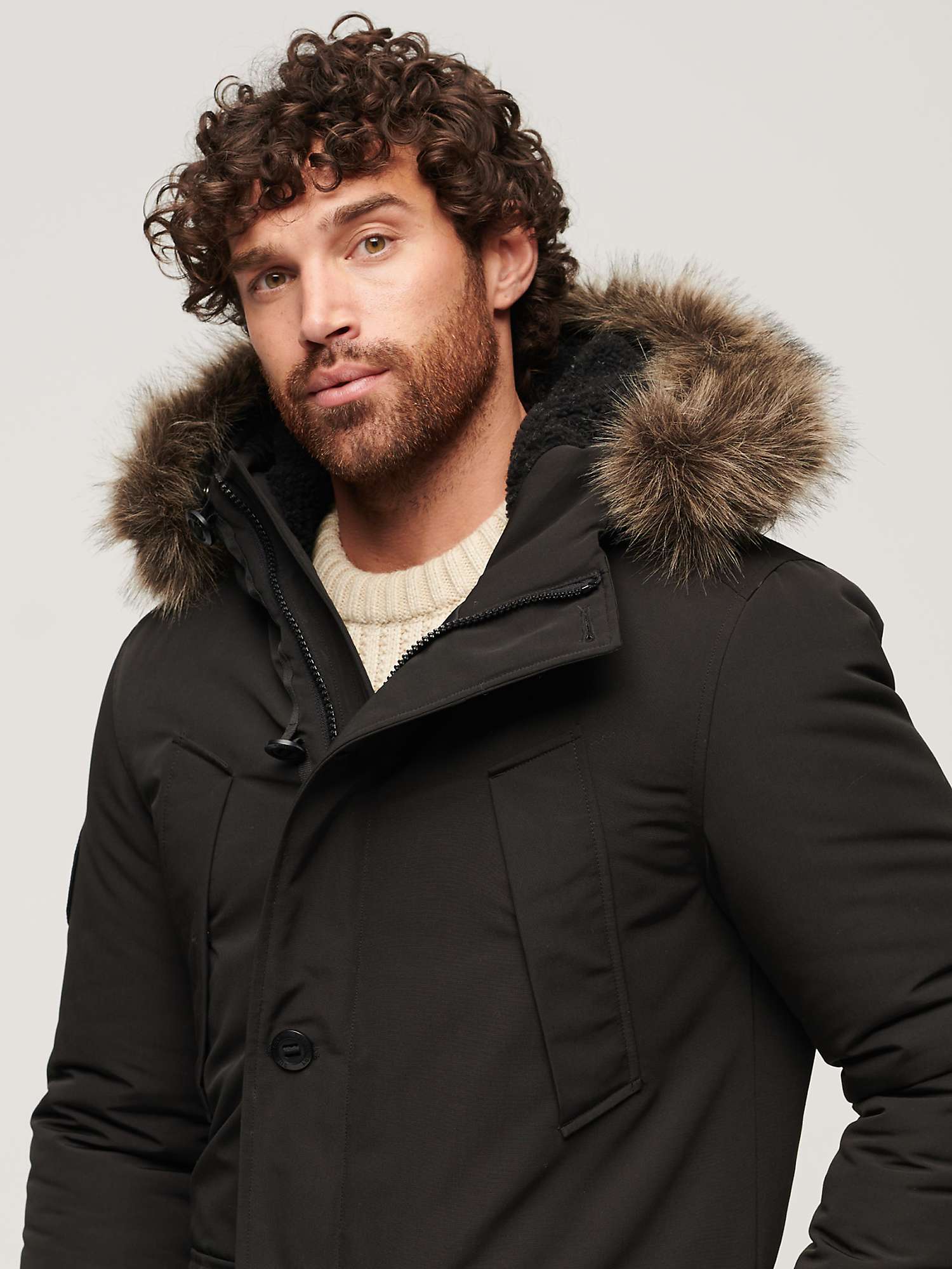 Buy Superdry Everest Faux Fur Hooded Parka Coat, Black Online at johnlewis.com