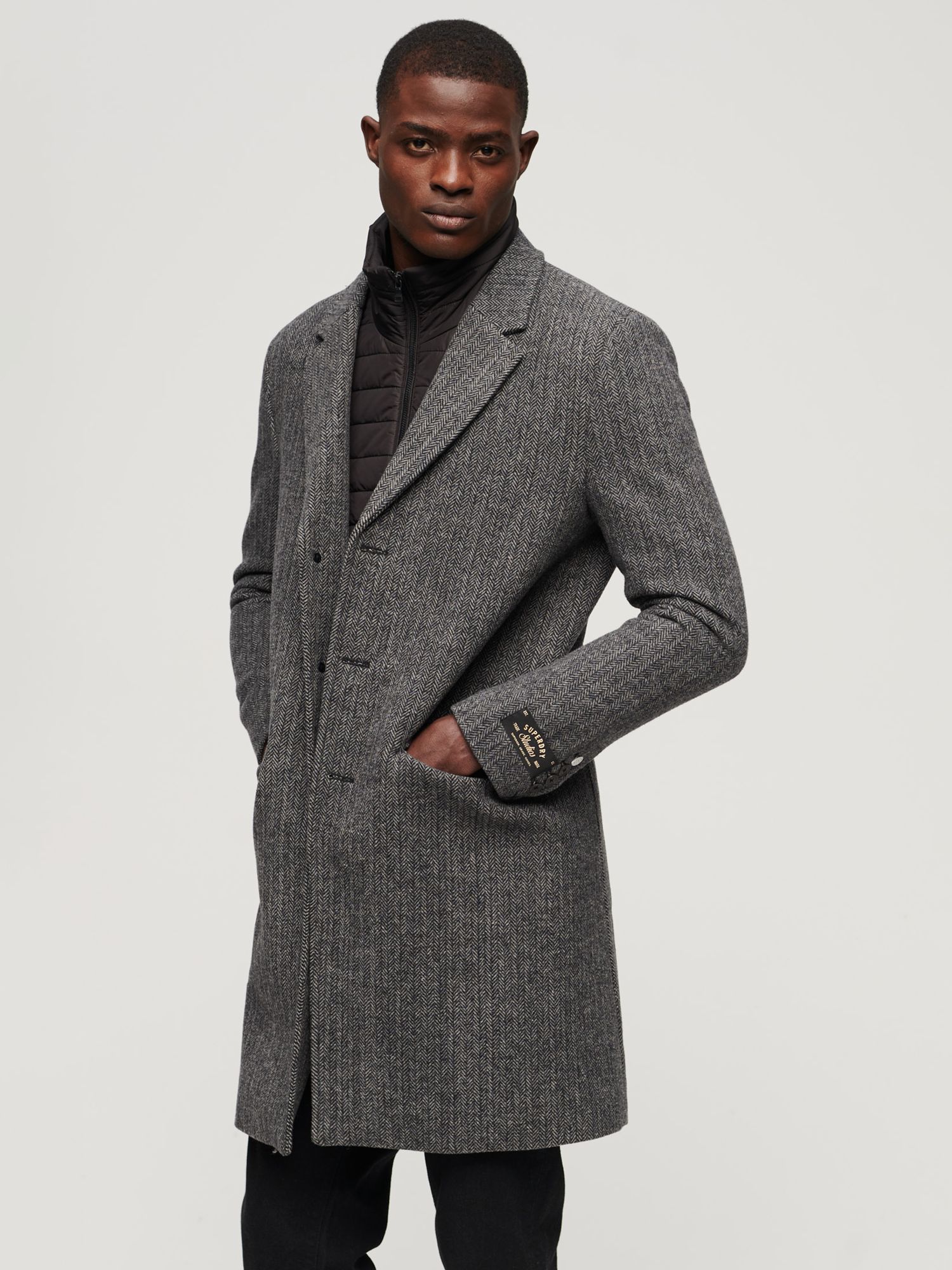 Superdry Wool Blend Coat, Dark Grey at John Lewis & Partners