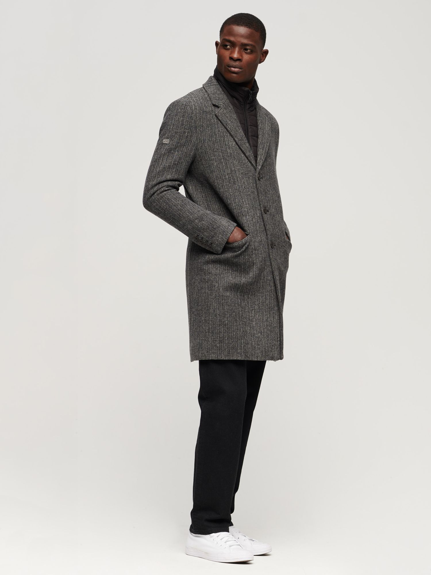 Superdry Wool Blend Coat, Dark Grey at John Lewis & Partners