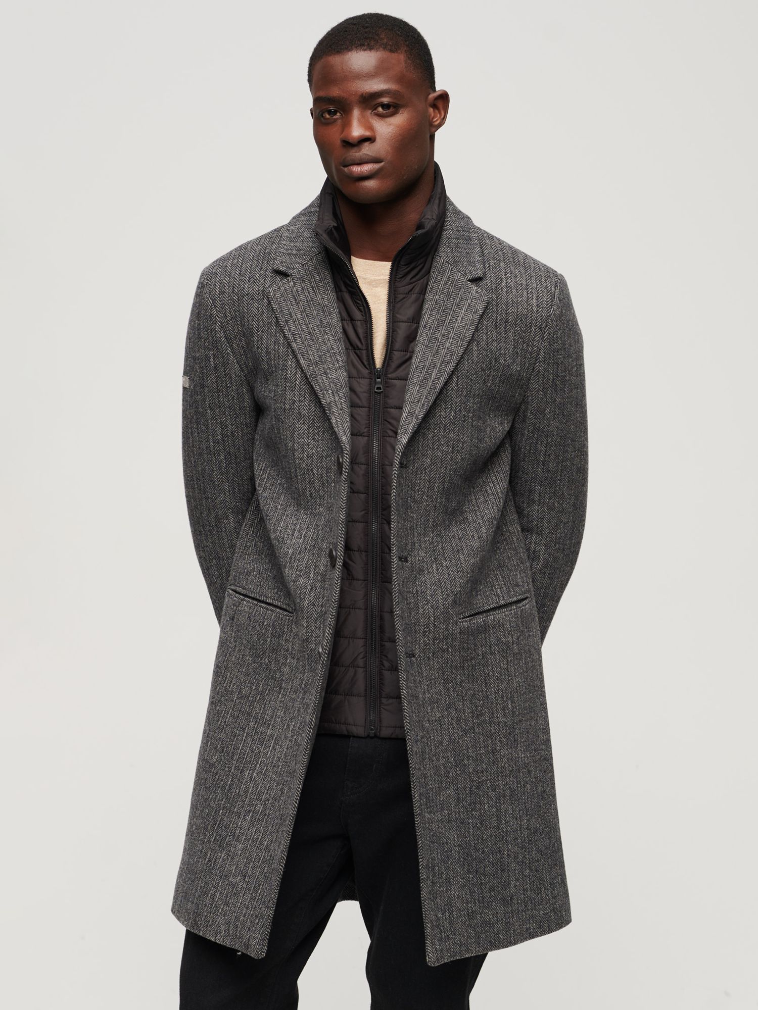 Superdry Wool Blend Coat, Dark Grey, M