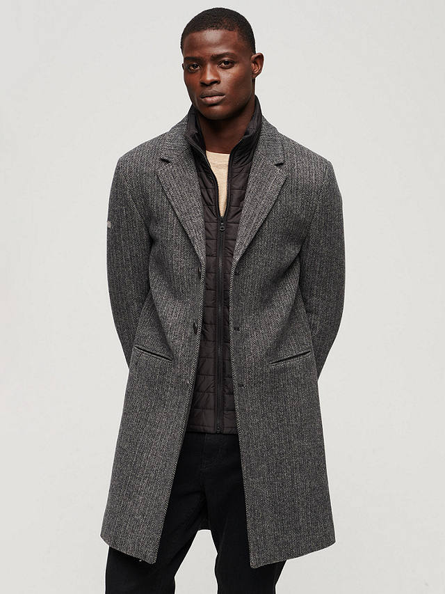 Superdry Wool Blend Coat, Dark Grey at John Lewis & Partners