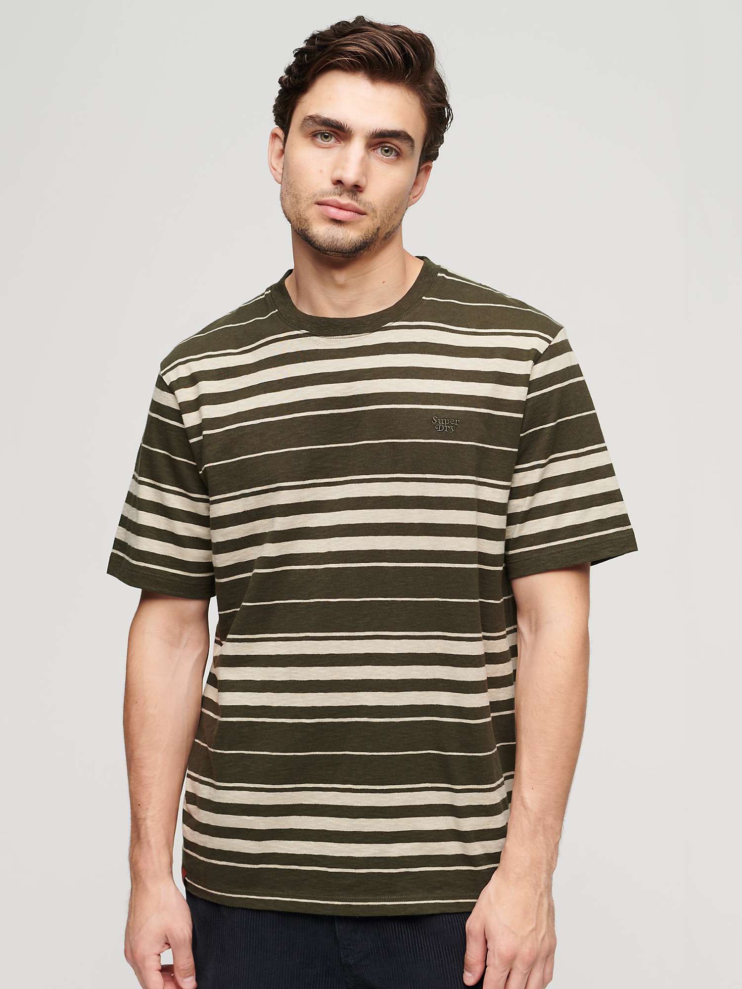 Buy Superdry Organic Cotton Striped T-Shirt, Green/Multi Online at johnlewis.com