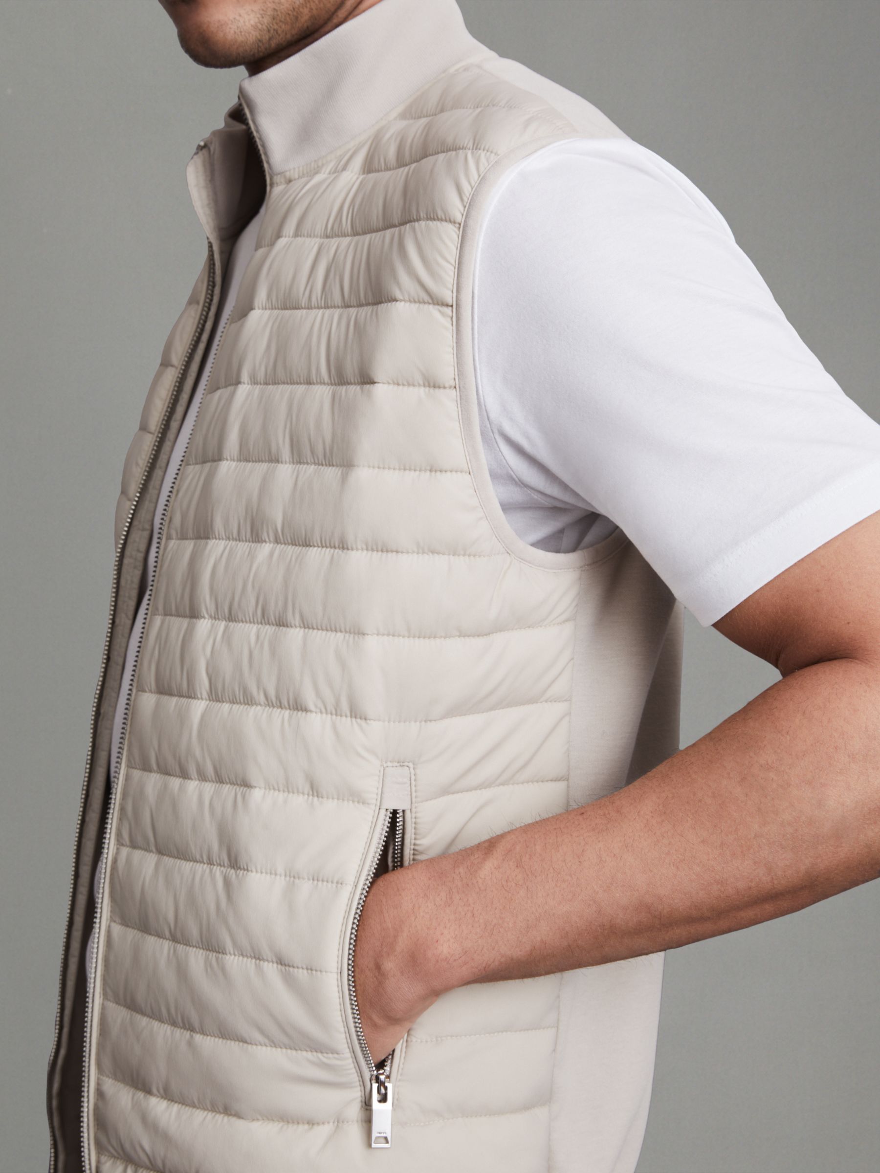 Reiss Pluto Quilted Gilet, Stone, XS