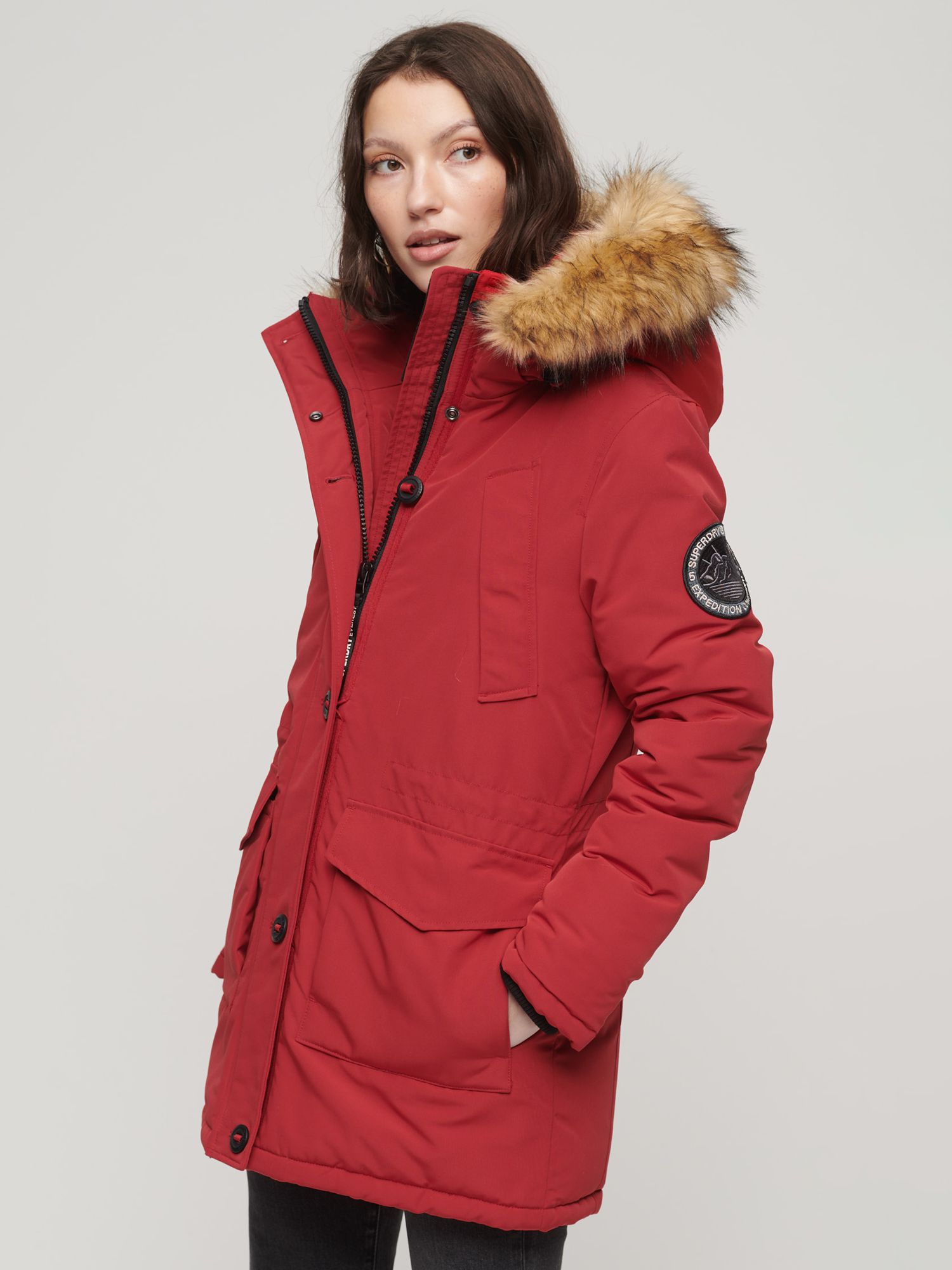 Superdry Everest Parka Coat, Deep Red at John Lewis & Partners