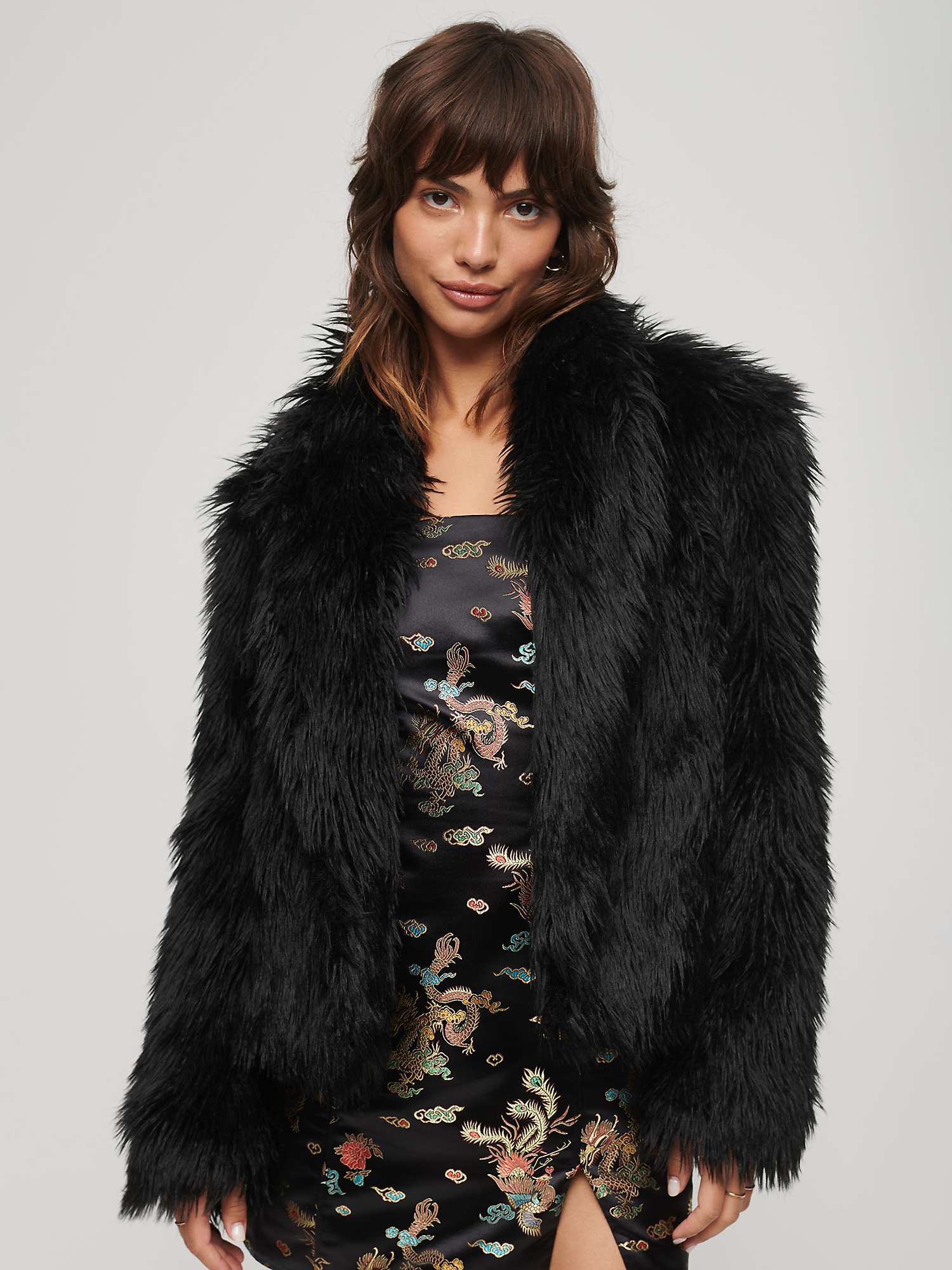 Buy Superdry Short Faux Fur Coat, Black Online at johnlewis.com