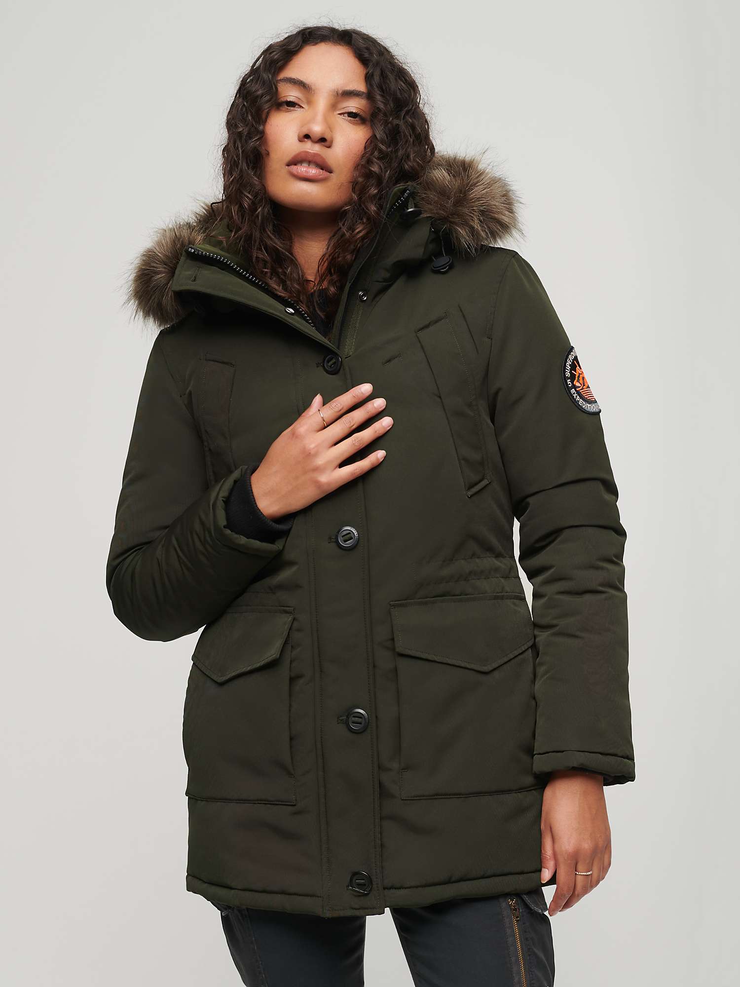 Buy Superdry Everest Faux Fur Hooded Parka Coat, Khaki Online at johnlewis.com