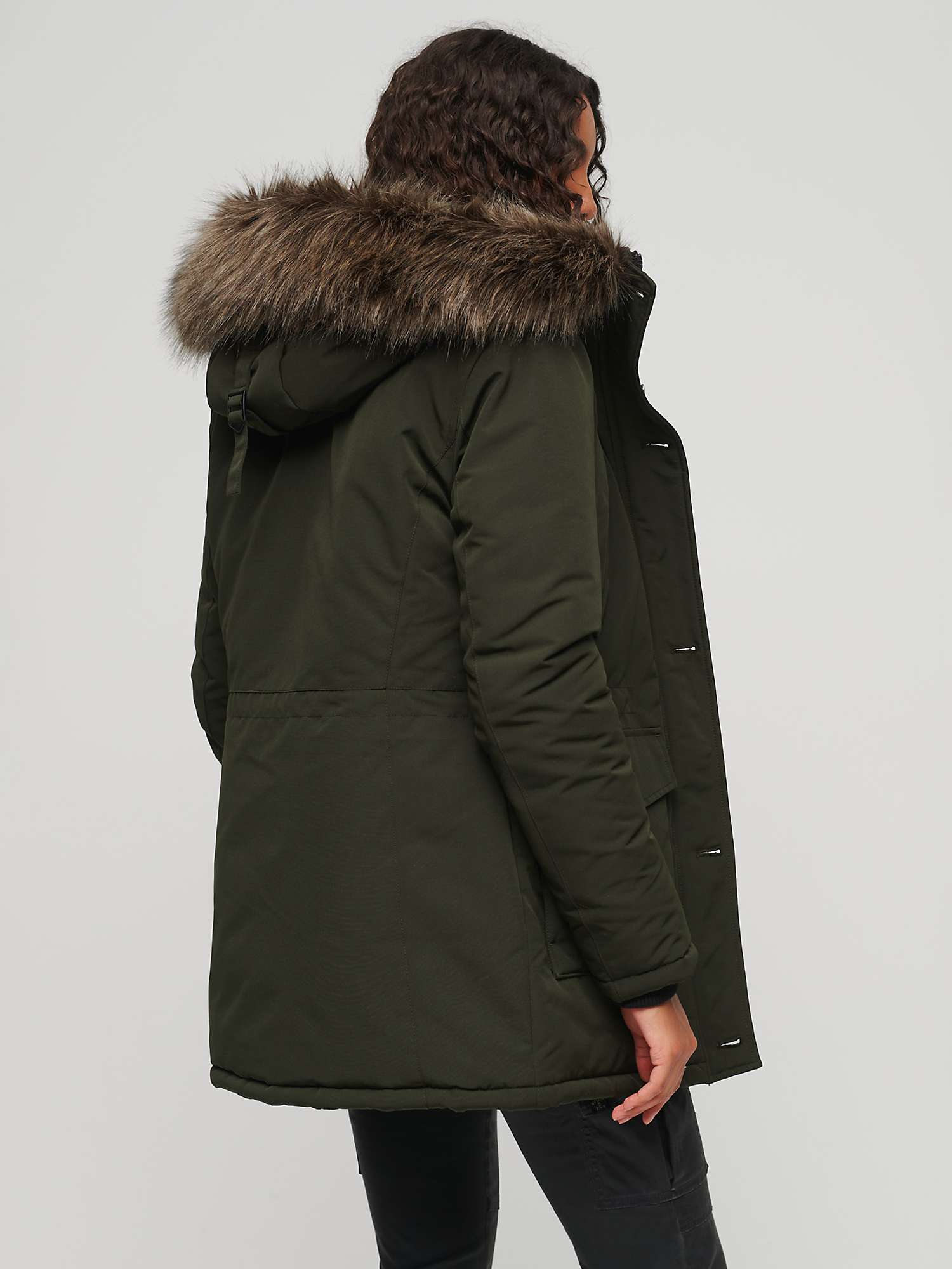 Buy Superdry Everest Faux Fur Hooded Parka Coat, Khaki Online at johnlewis.com