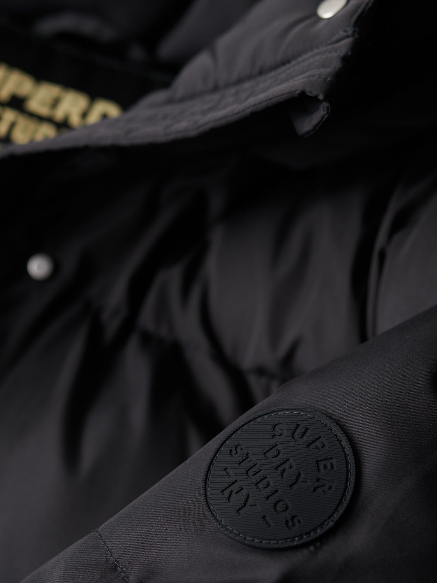 Superdry Hooded Longline Puffer Coat, Black at John Lewis & Partners
