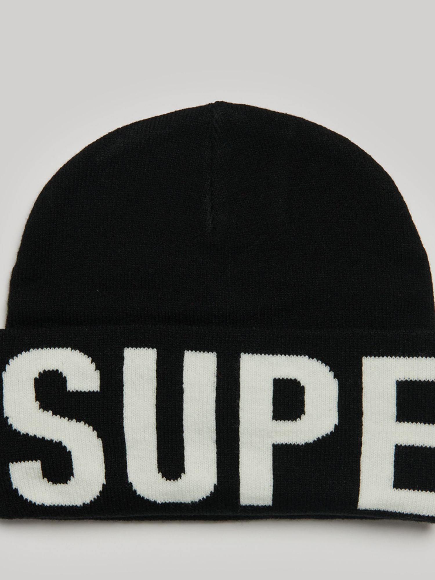 Superdry Branded Knitted Beanie, Black at John Lewis & Partners