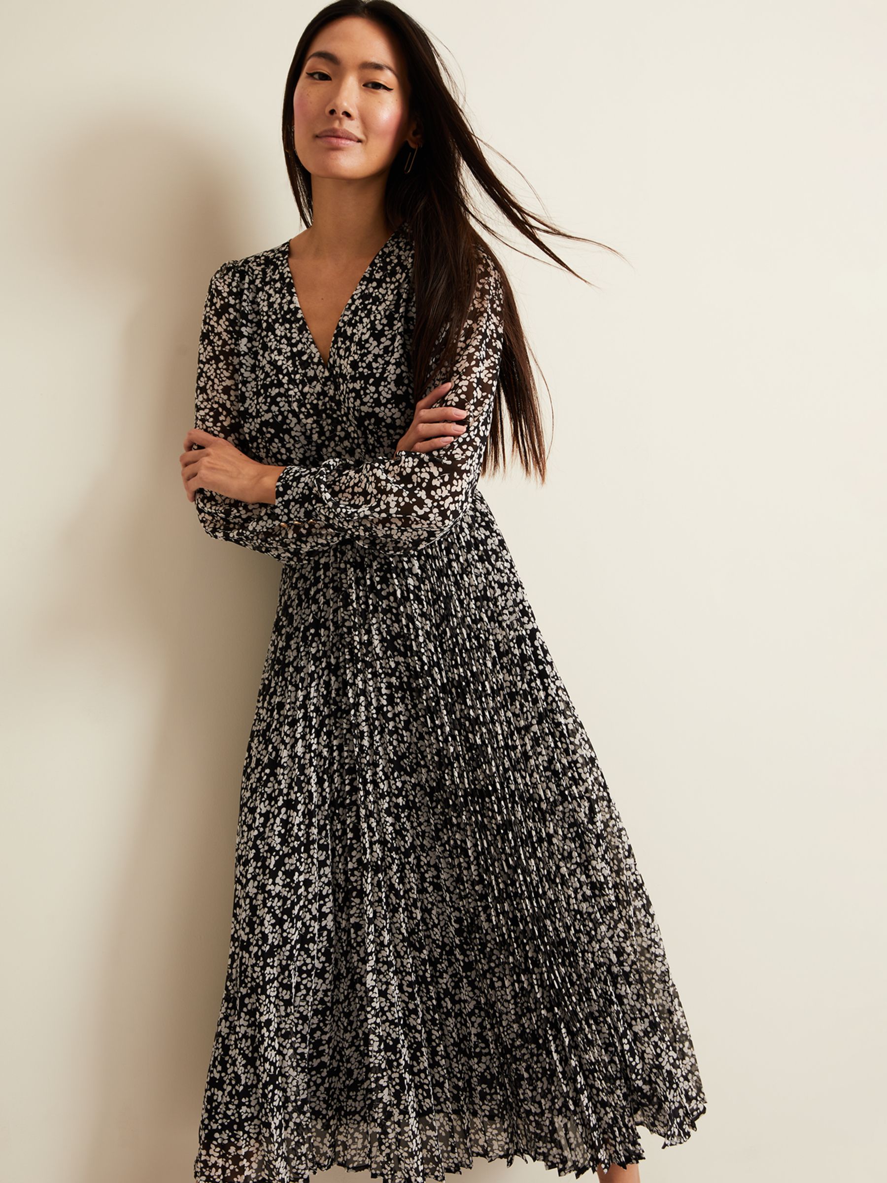 Phase Eight Ayana Spot Pleated Dress, Multi at John Lewis & Partners