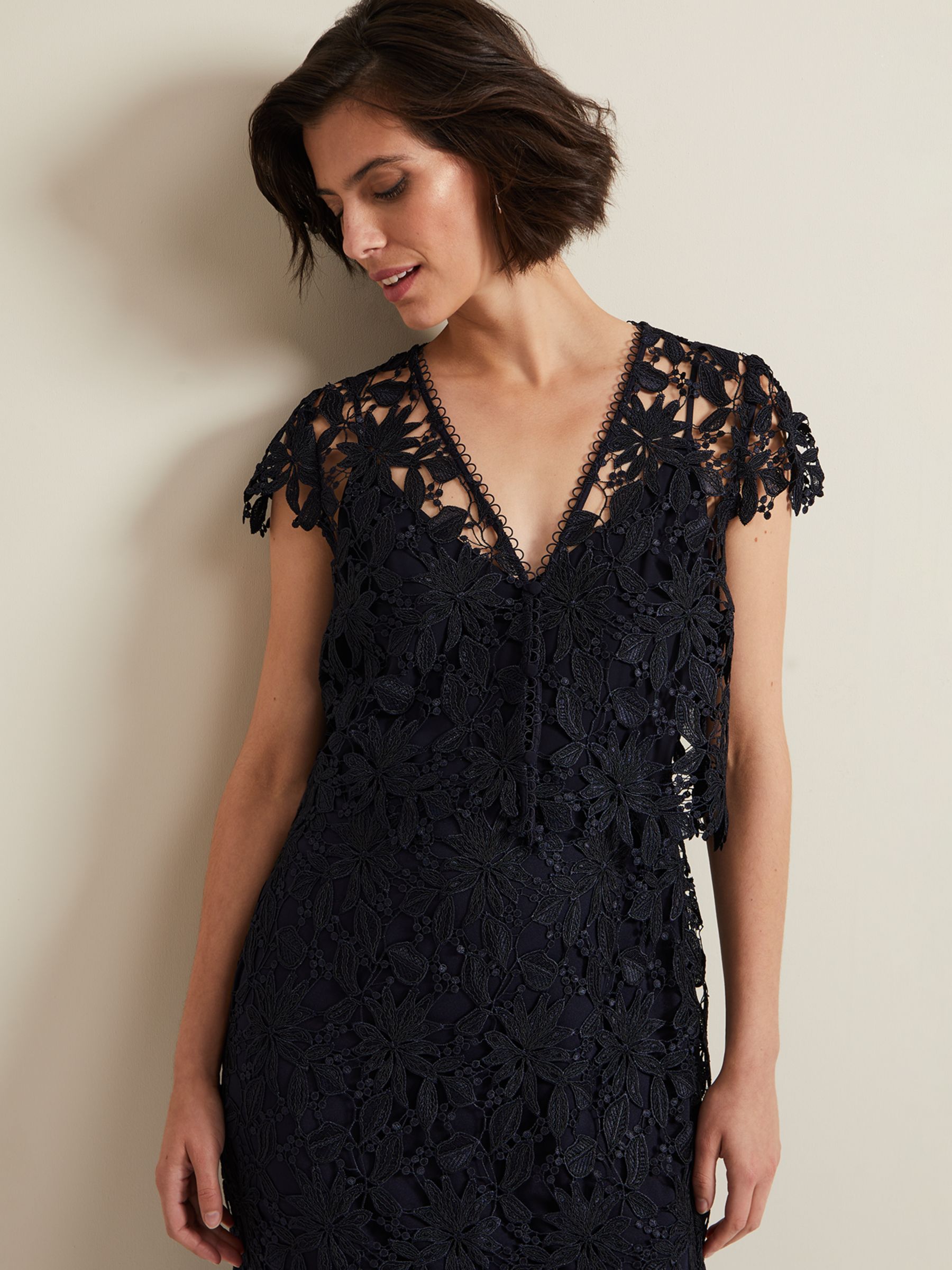 Phase Eight Meghan Lace Double Layer Dress, Navy at John Lewis & Partners