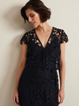 Phase Eight Meghan Lace Double Layer Dress, Navy