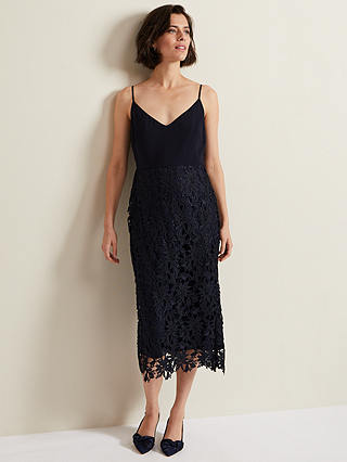 Phase Eight Meghan Lace Double Layer Dress, Navy