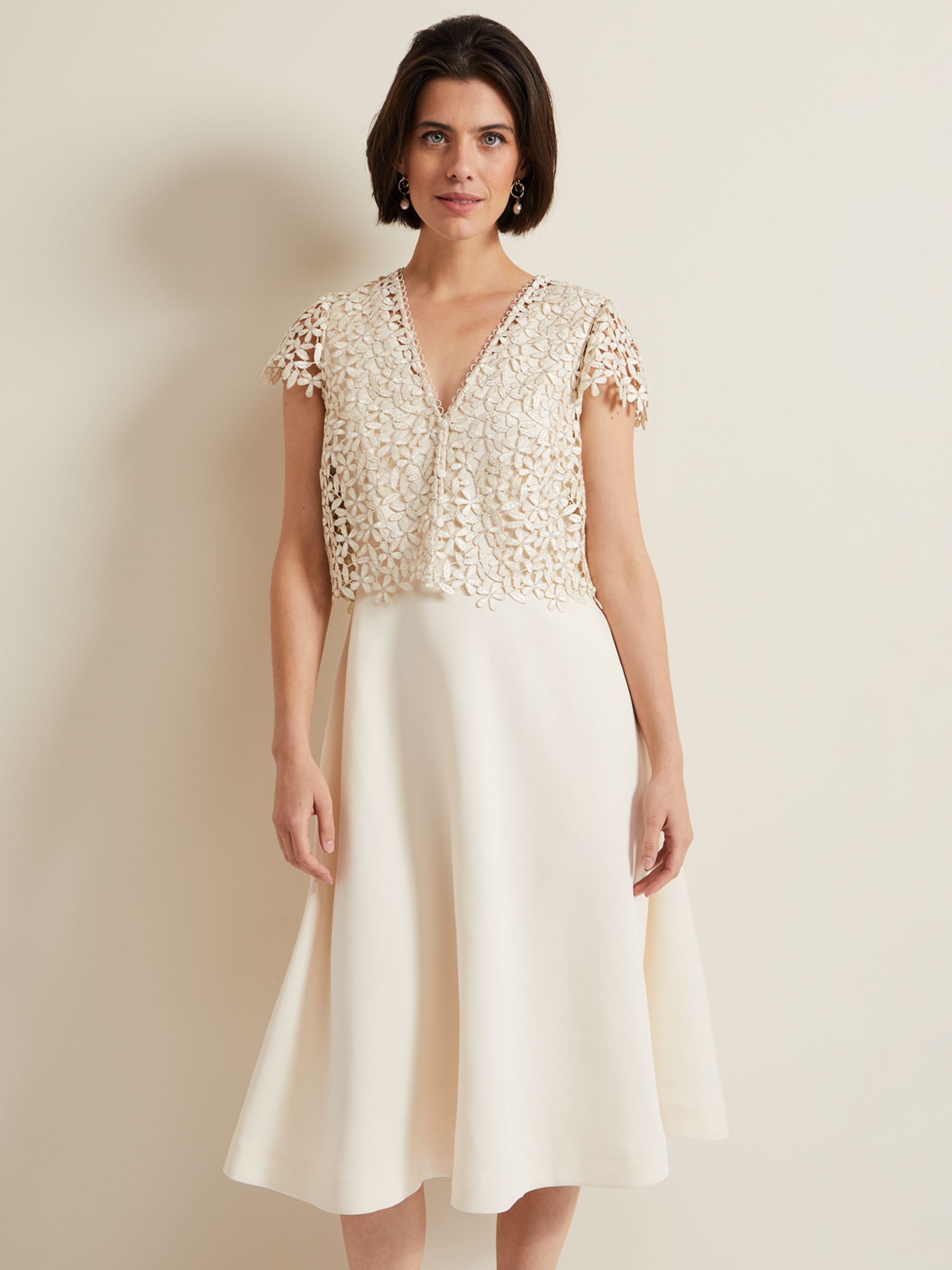 Buy Phase Eight Maxine Lace Flared Dress, Cream Online at johnlewis.com