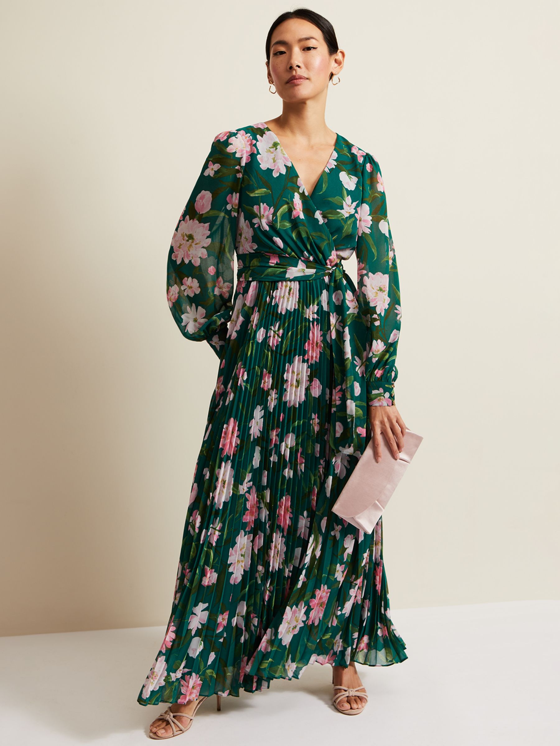 Phase Eight Rosa Floral Pleated Maxi Dress, Green/Multi at John Lewis ...