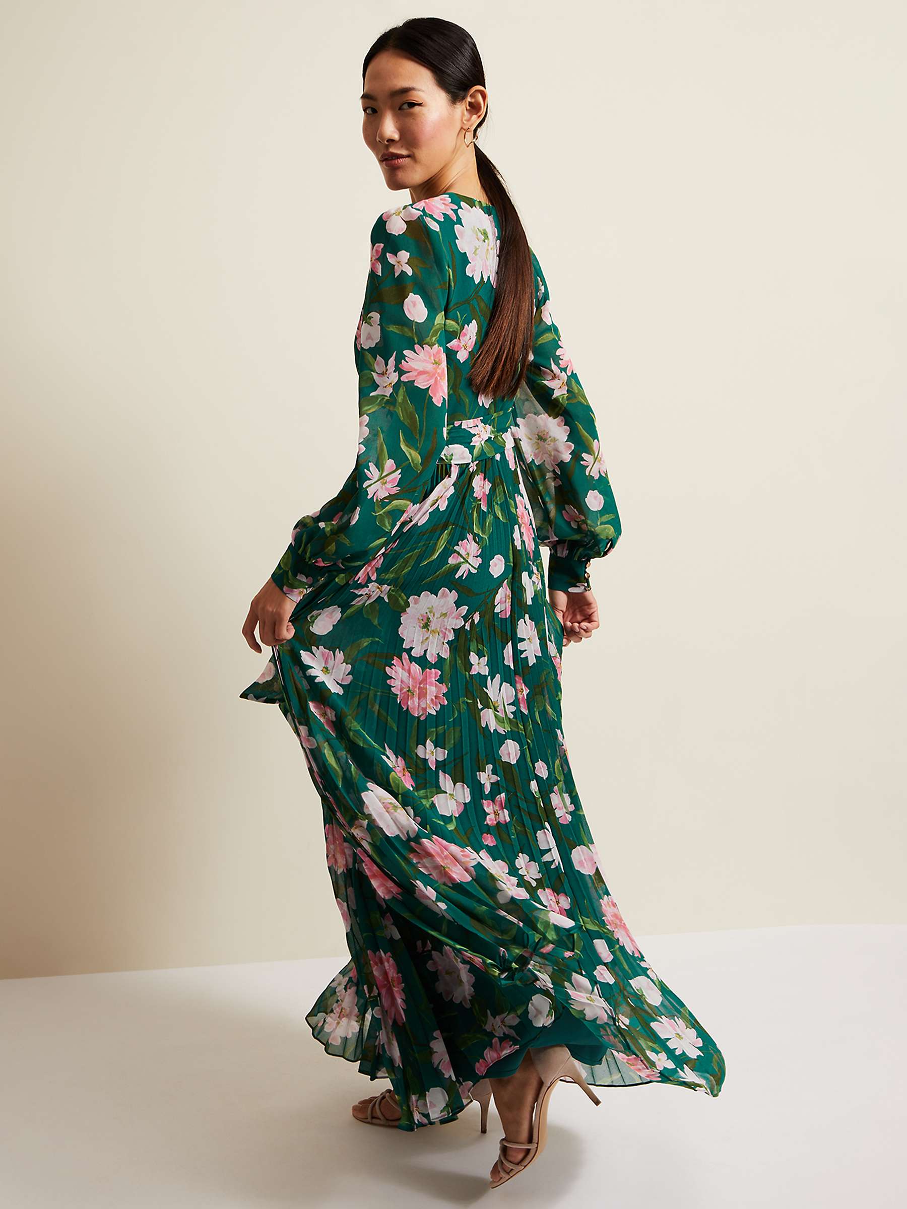 Buy Phase Eight Rosa Floral Pleated Maxi Dress, Green/Multi Online at johnlewis.com