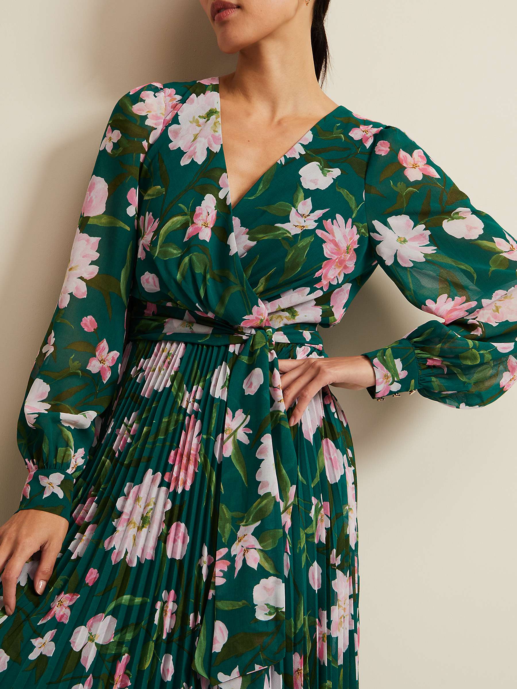 Buy Phase Eight Rosa Floral Pleated Maxi Dress, Green/Multi Online at johnlewis.com