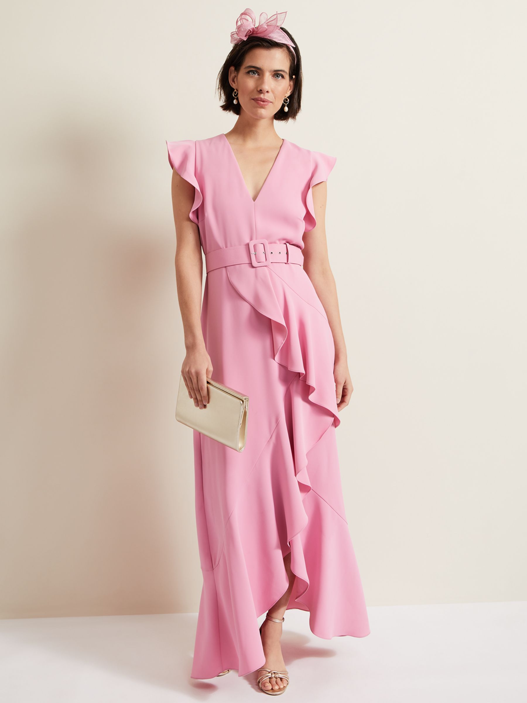Phase Eight Phoebe Frill Maxi Dress, Pink at John Lewis & Partners