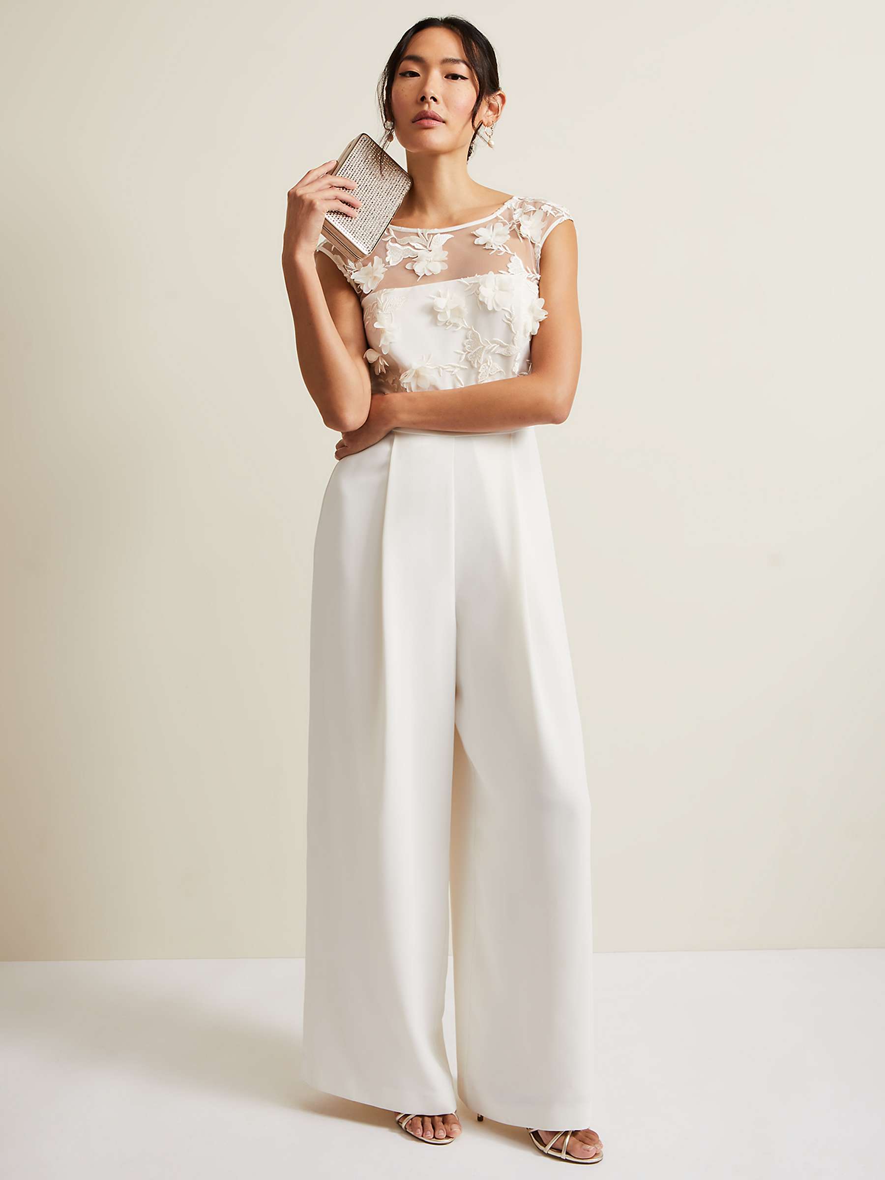 Buy Phase Eight Cherie Bridal Floral Textured Overlay Jumpsuit, Ivory Online at johnlewis.com