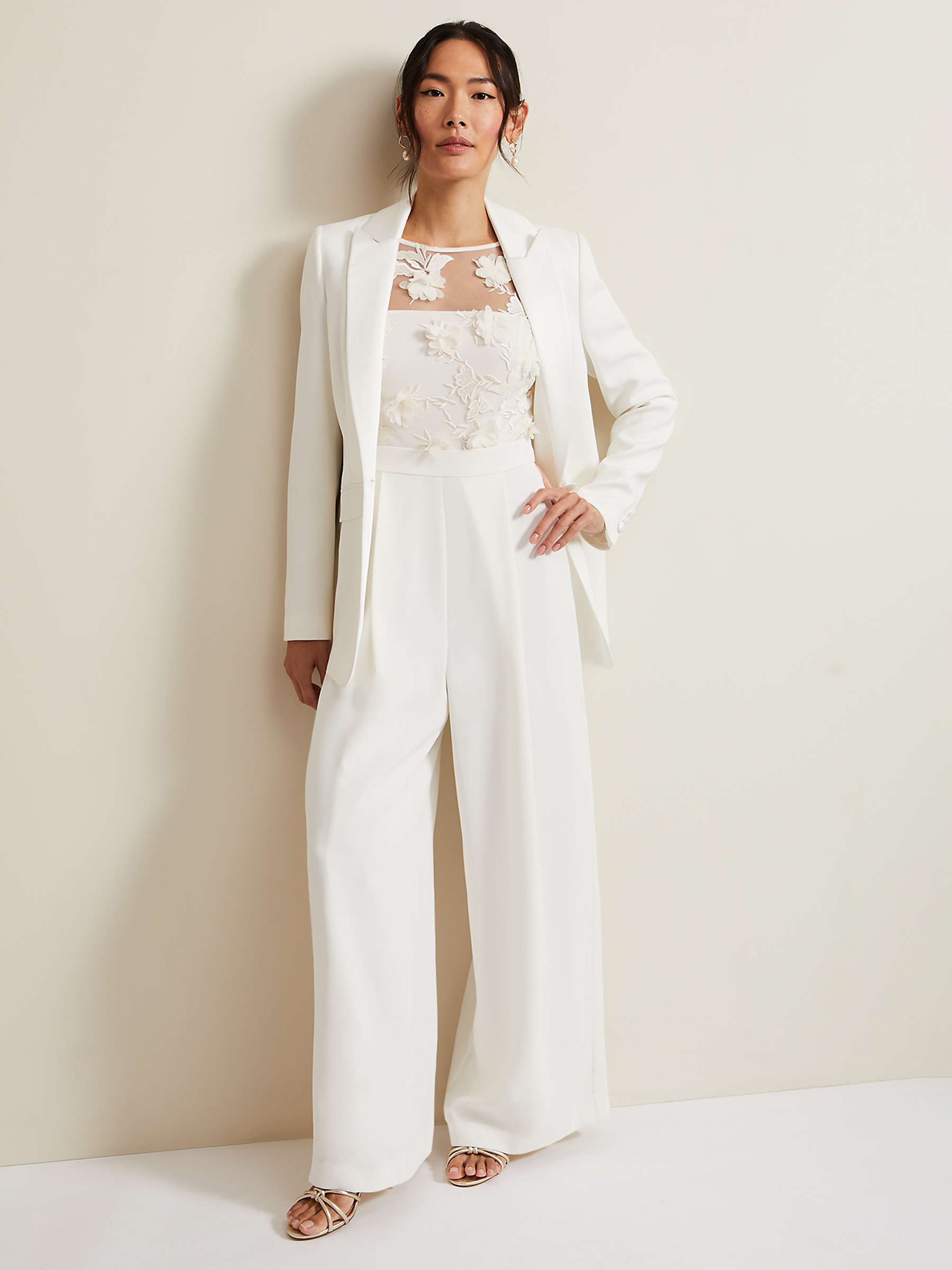 Buy Phase Eight Cherie Bridal Floral Textured Overlay Jumpsuit, Ivory Online at johnlewis.com