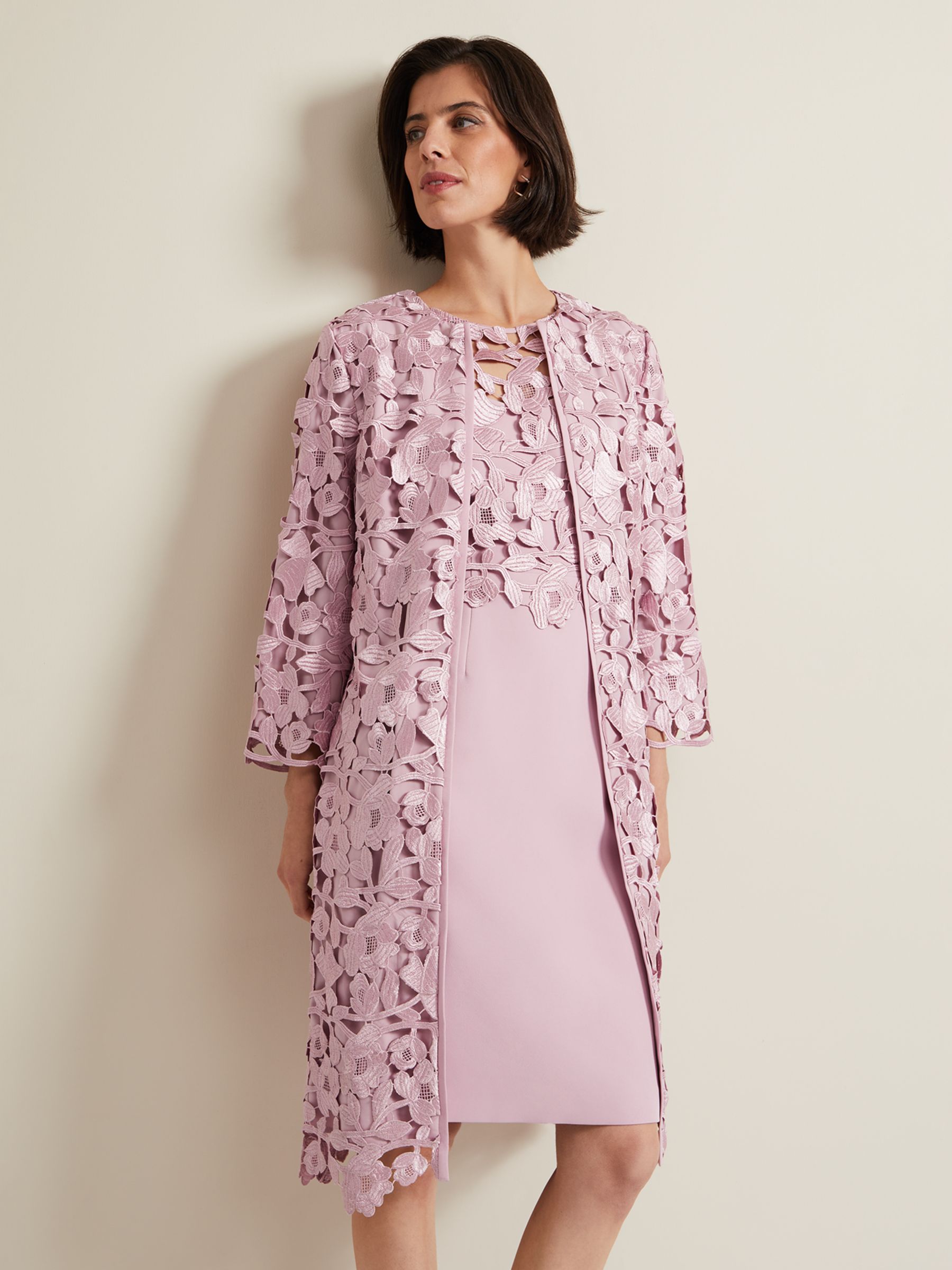 Phase Eight Tallula Lace Coat, Pink, 6