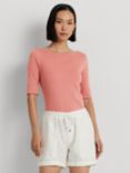 Lauren Ralph Lauren Judy Stretch Cotton Blend Boatneck T-Shirt, Pink Mahogany, Pink Mahogany