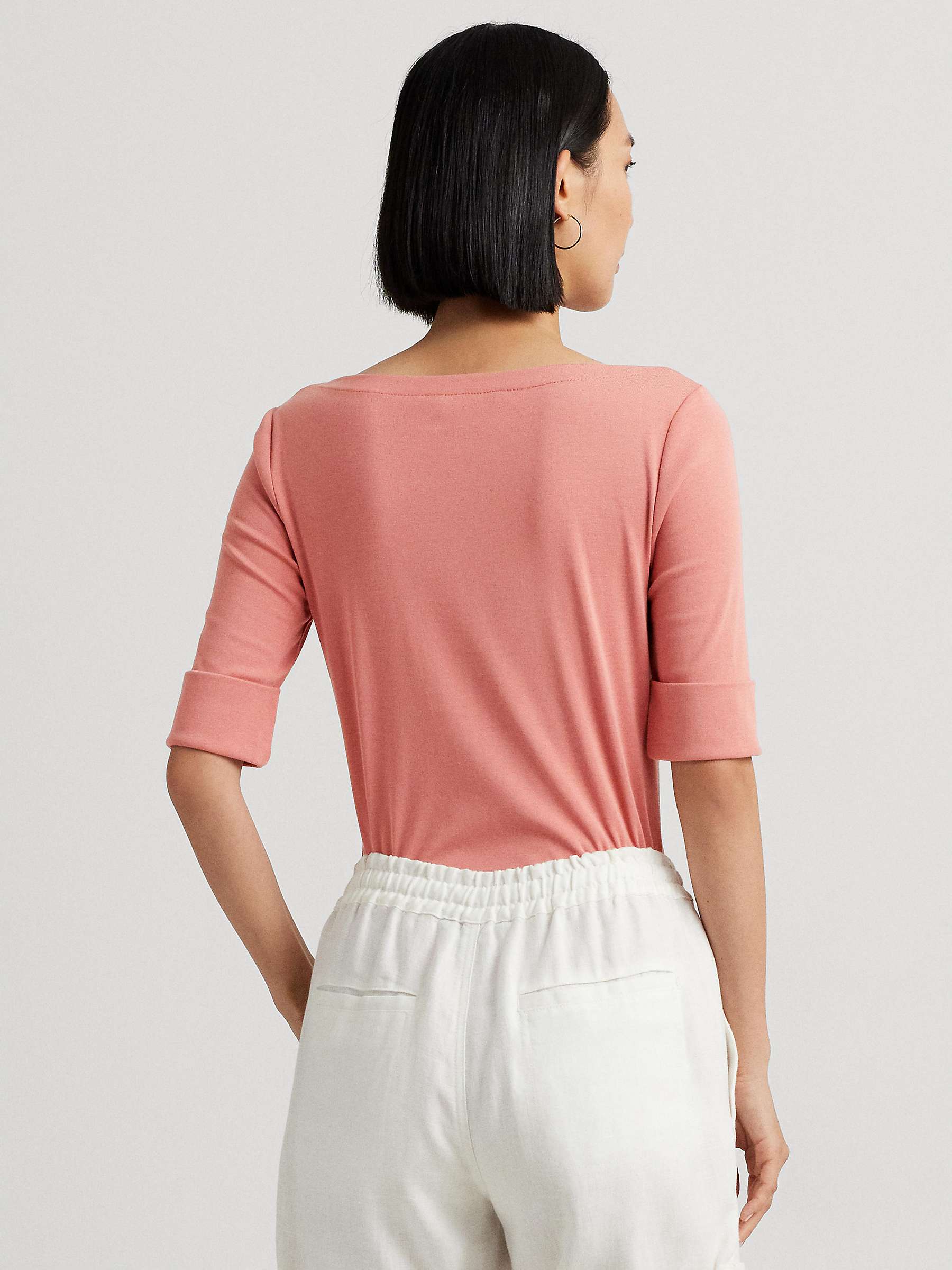 Buy Lauren Ralph Lauren Judy Stretch Cotton Blend Boatneck T-Shirt, Pink Mahogany Online at johnlewis.com