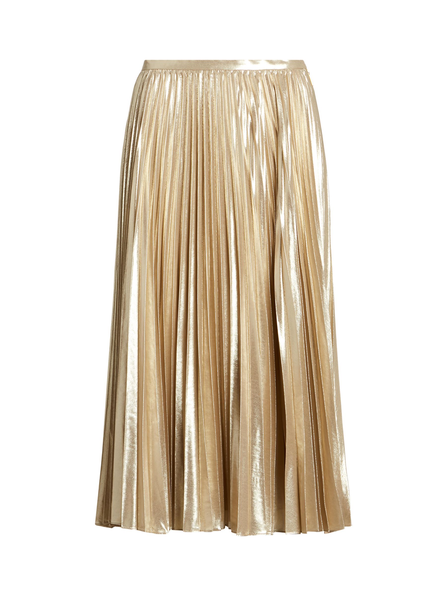 Lauren Ralph Lauren Suzu Metallic Chiffon Pleated Midi Skirt, Sand ...