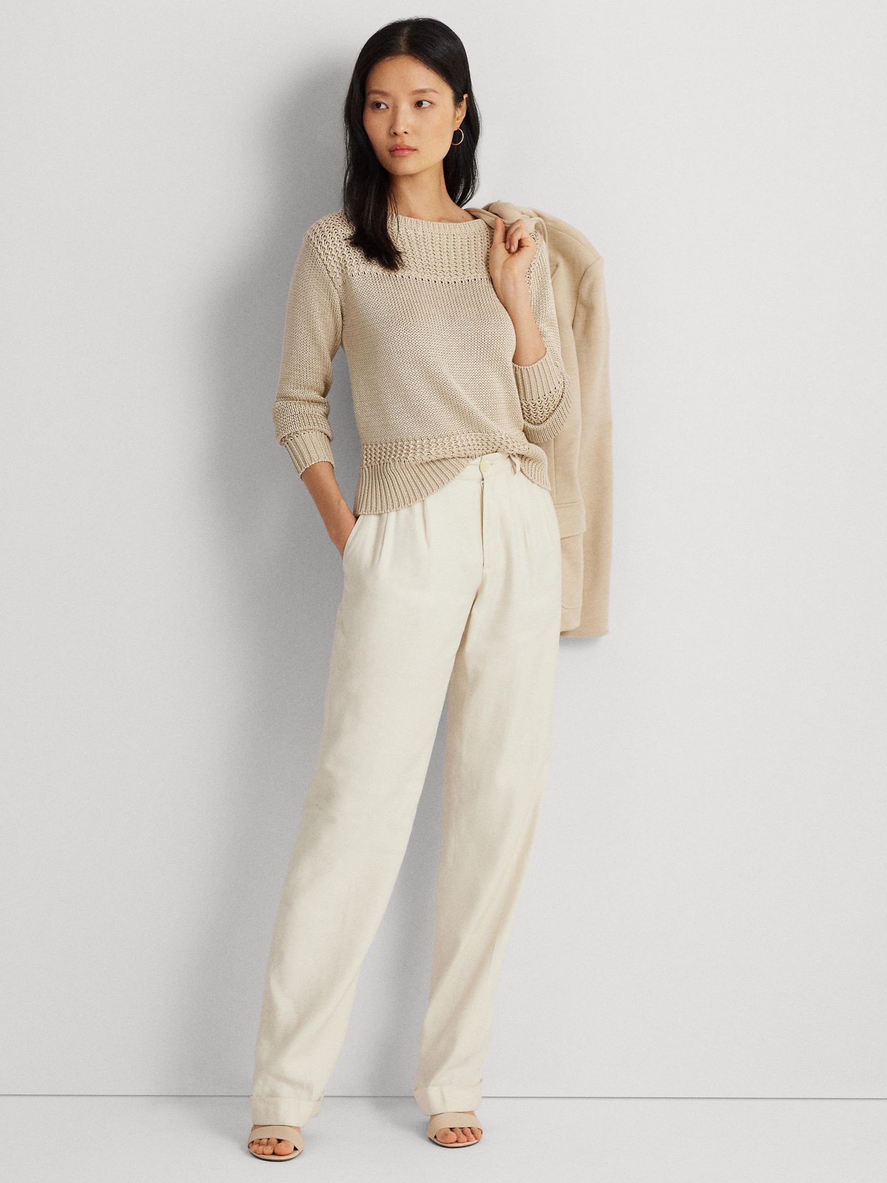 Lauren Ralph Lauren Jinhala Cotton Blend Boatneck Jumper, Explorer Sand ...