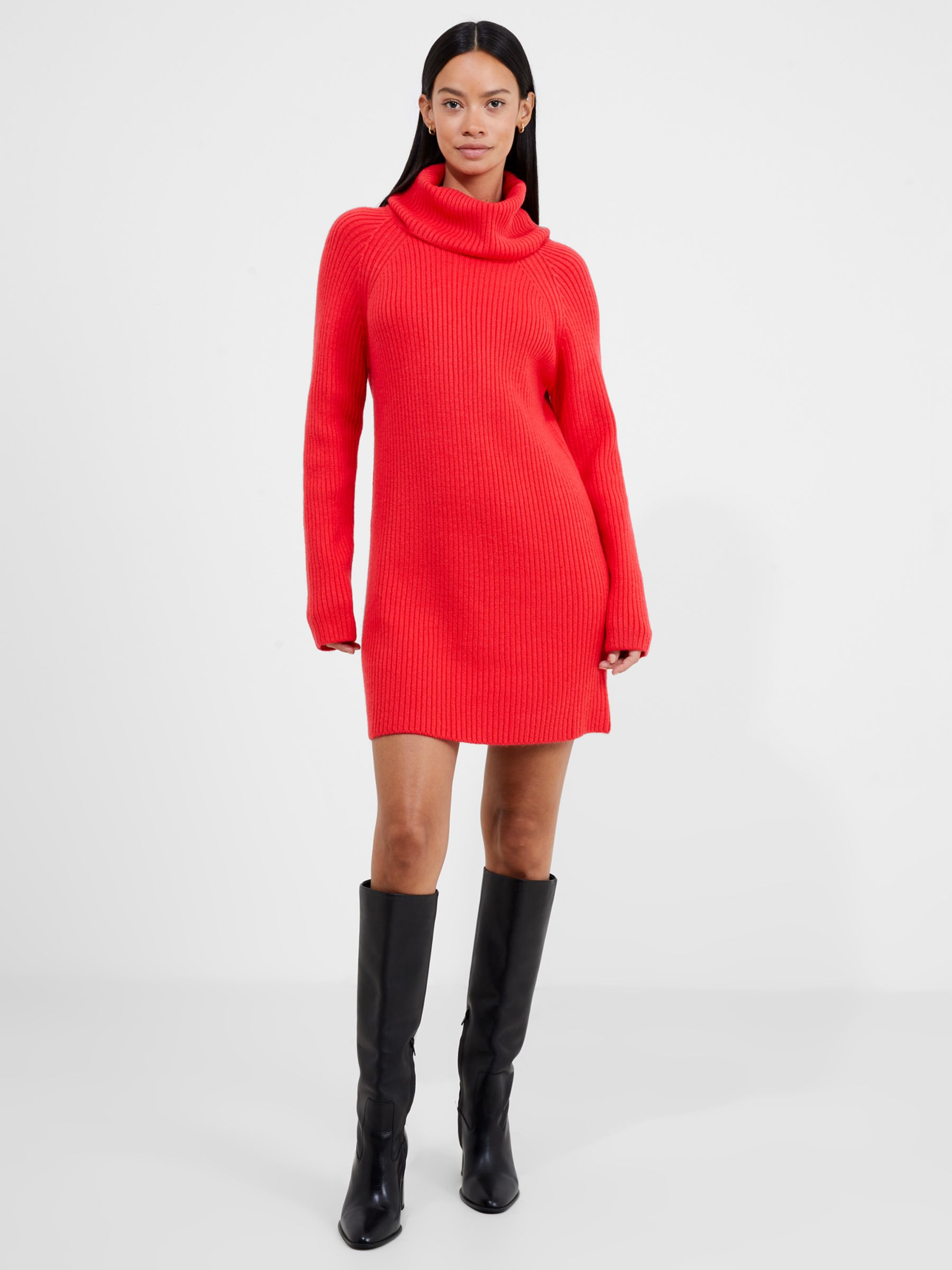 French Connection Babysoft Roll Neck Ribbed Jumper Dress, Lollipop Red ...