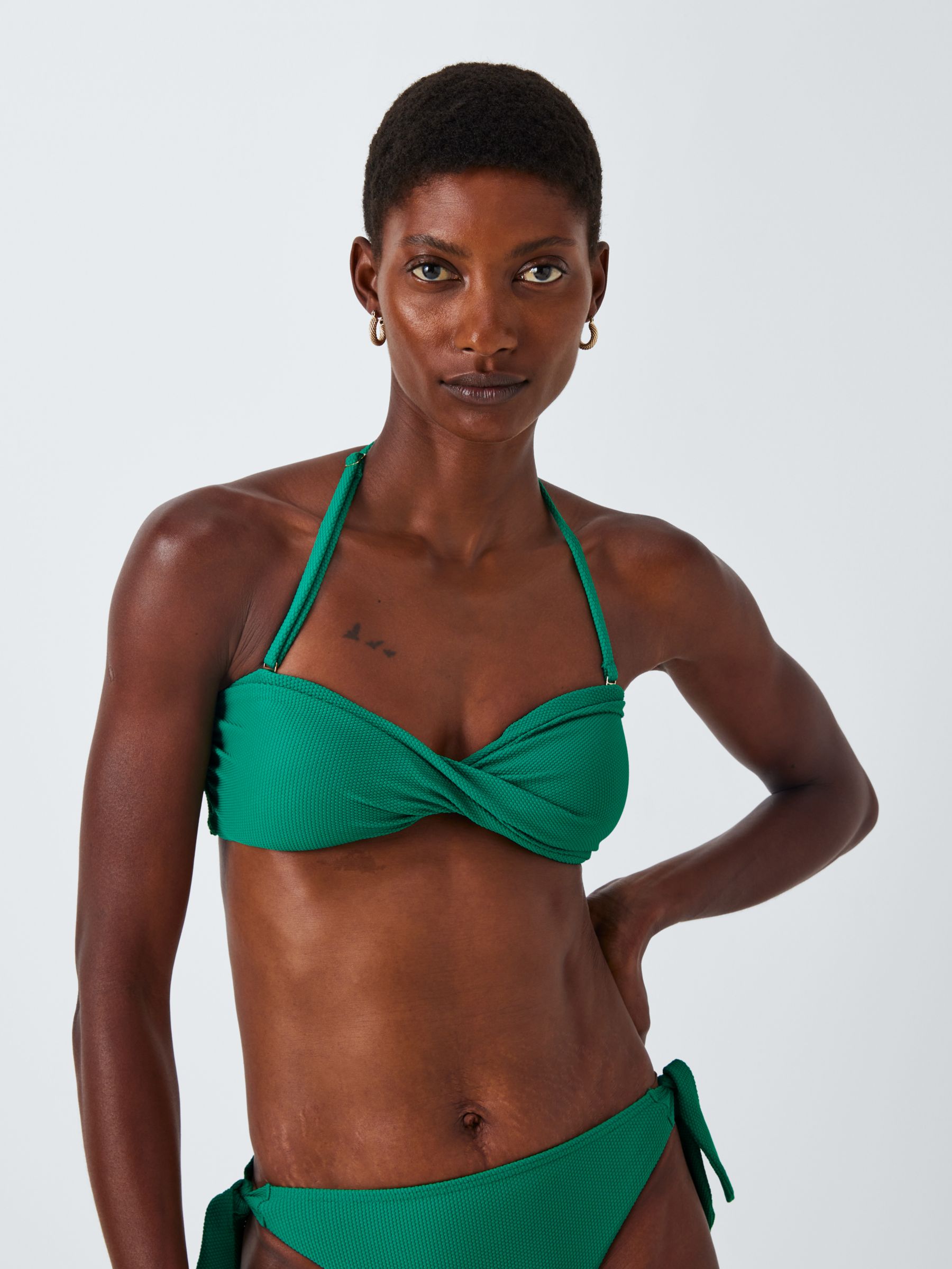 John Lewis Palma Popcorn Textured Twist Bandeau Bikini Top Green