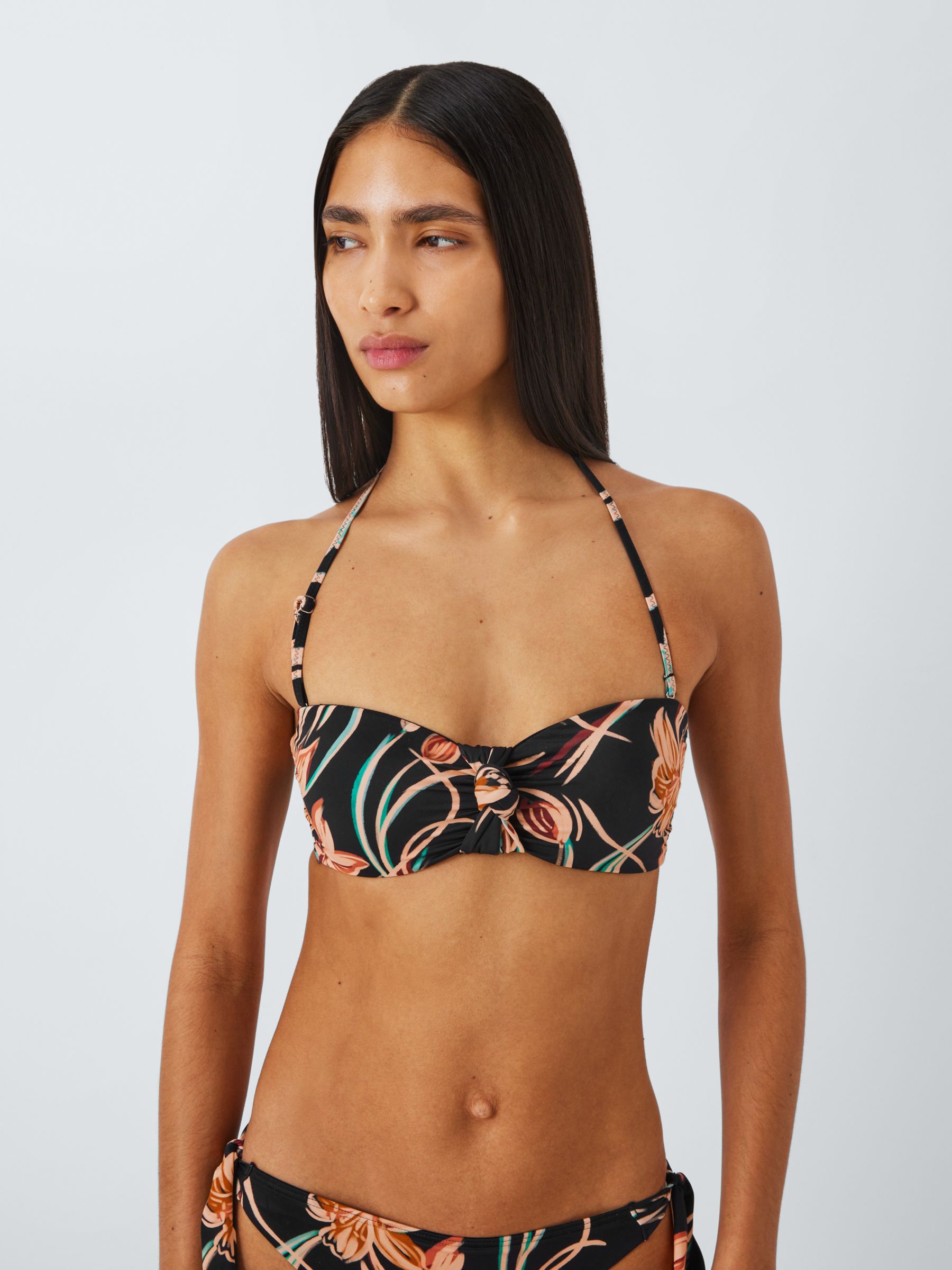 John Lewis Ios Floral Knot Centre Bikini Top, Black/Multi, 10
