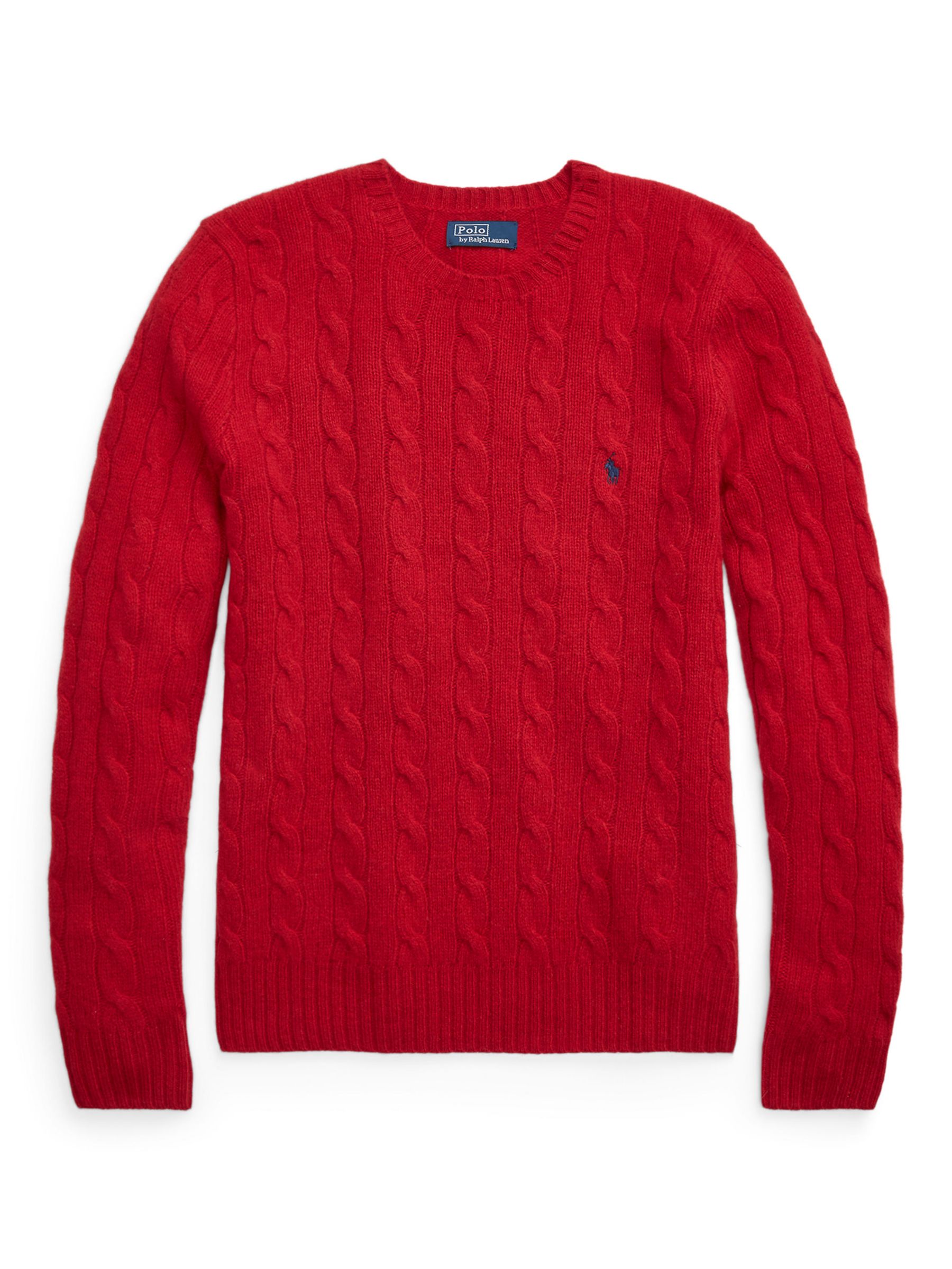 Polo Ralph Lauren Julianna Cotton Cable Knit Crewneck Jumper, Red at ...