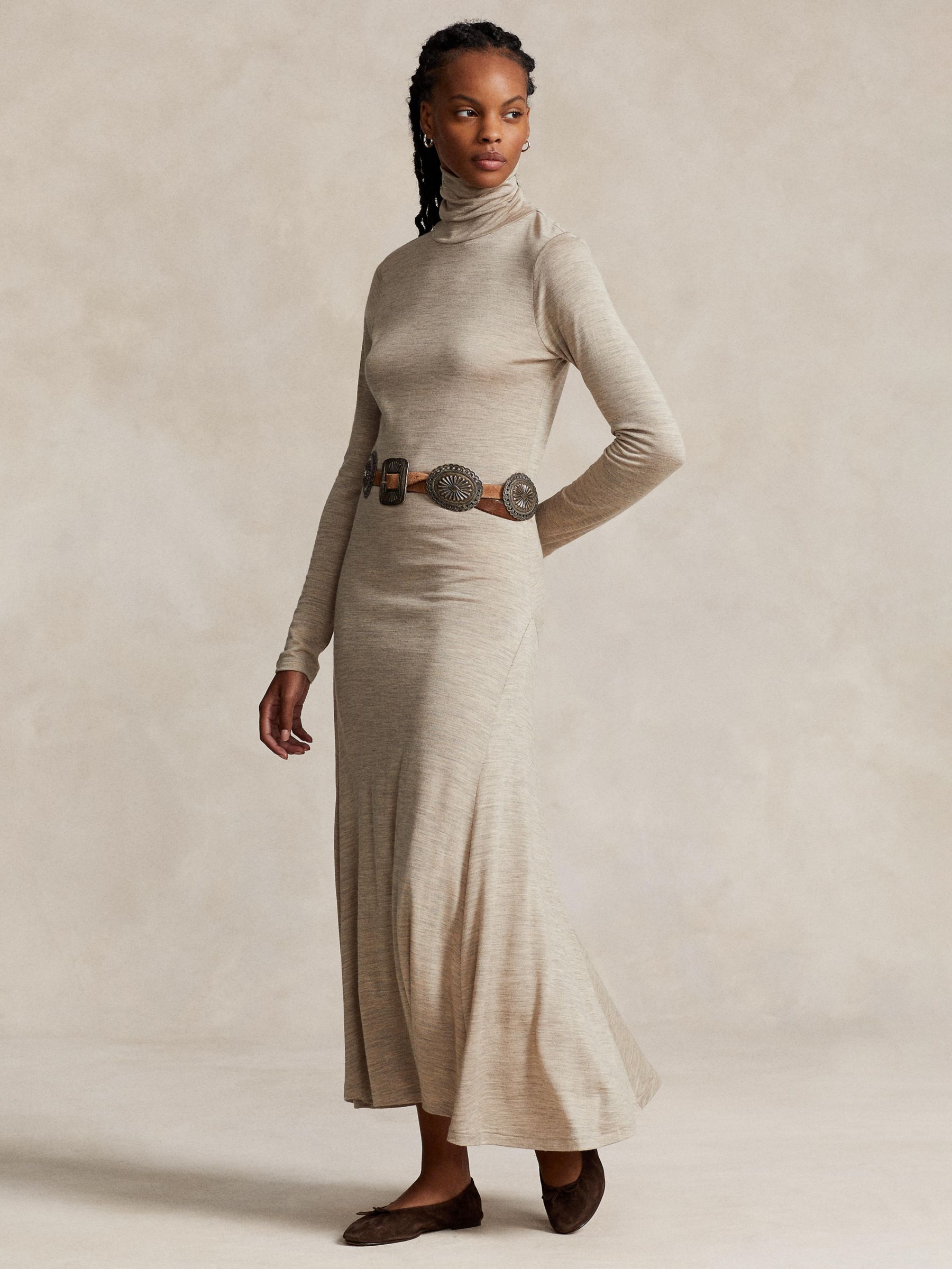 Polo Ralph Lauren Wool Blend Turtleneck Maxi Dress, Natural Beige at John  Lewis & Partners