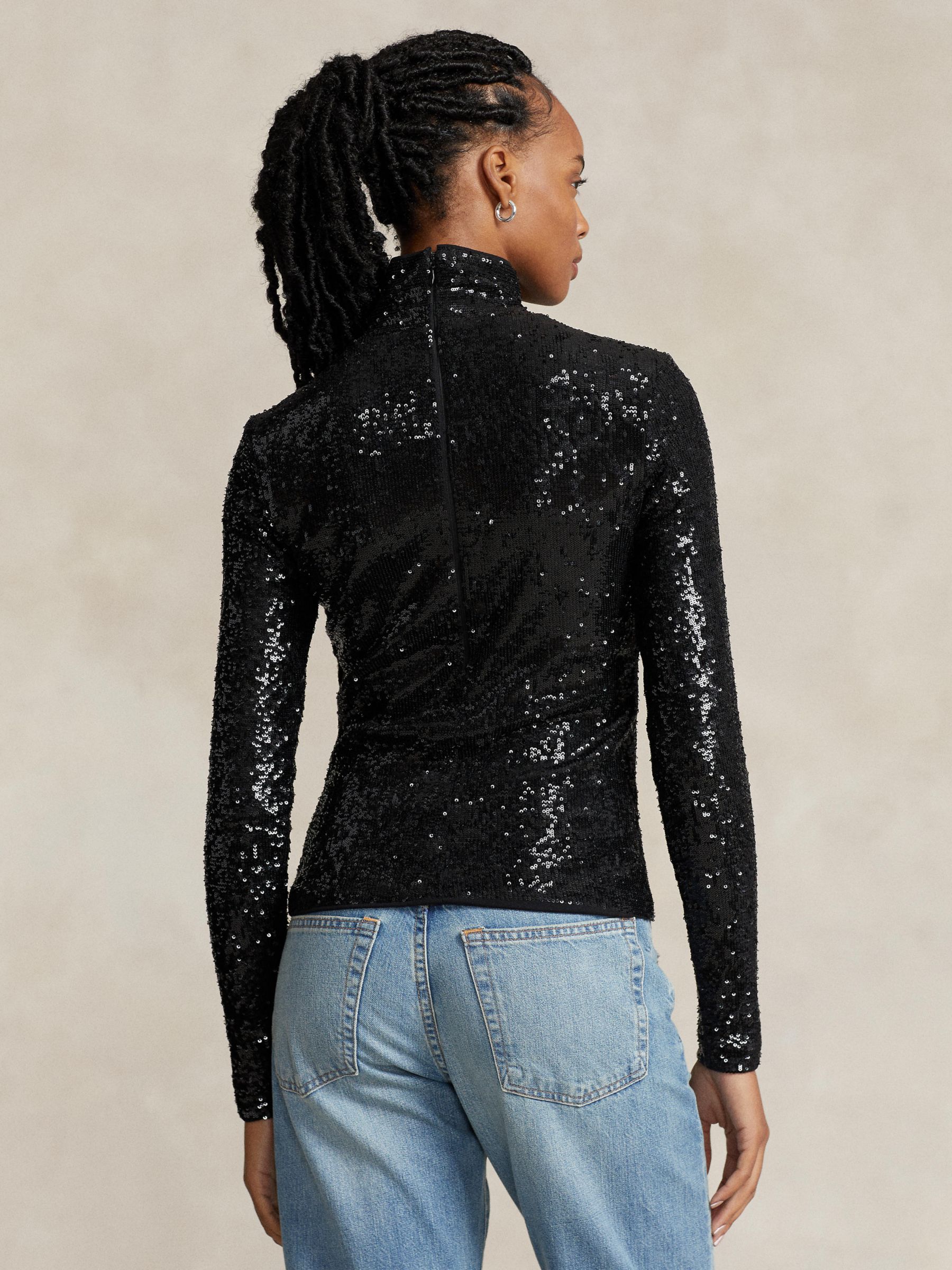 Buy Polo Ralph Lauren Sequin Embellished Long Sleeved Top, Black Online at johnlewis.com