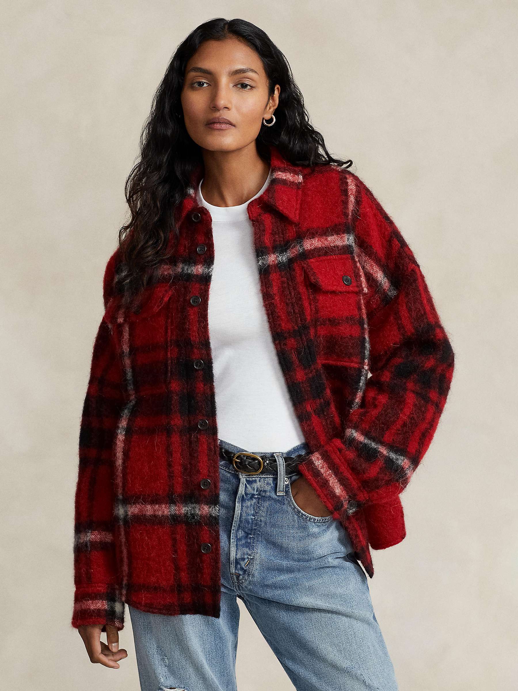 Buy Ralph Lauren Polo Ralph Lauren Olivia Oversized Plaid Wool Blend Shirt, Red Online at johnlewis.com