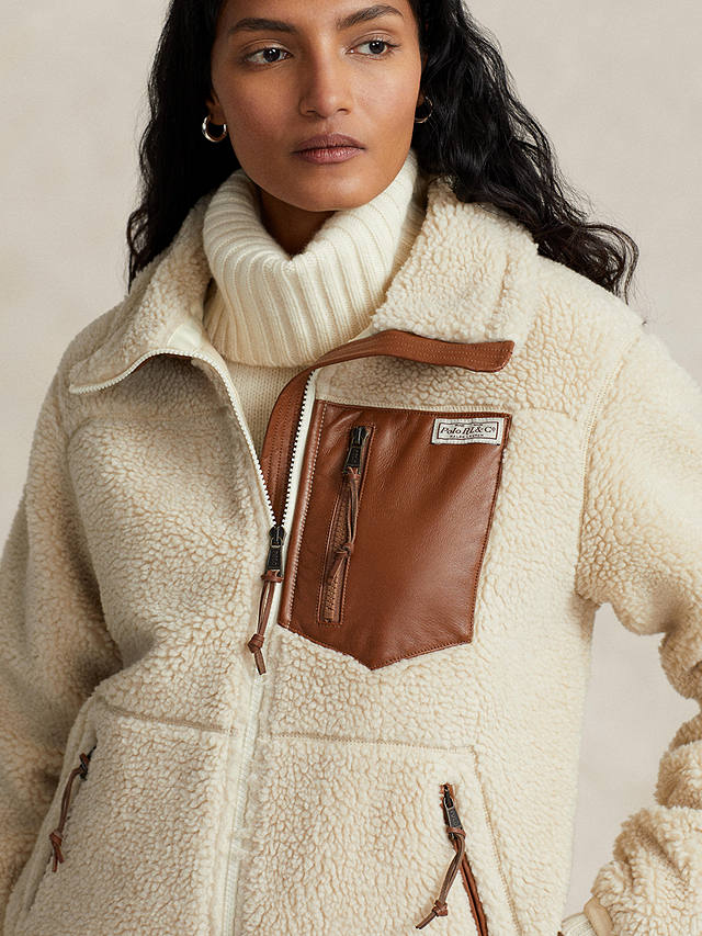 Polo Ralph Lauren Leather Trim Fleece Jacket, Natural