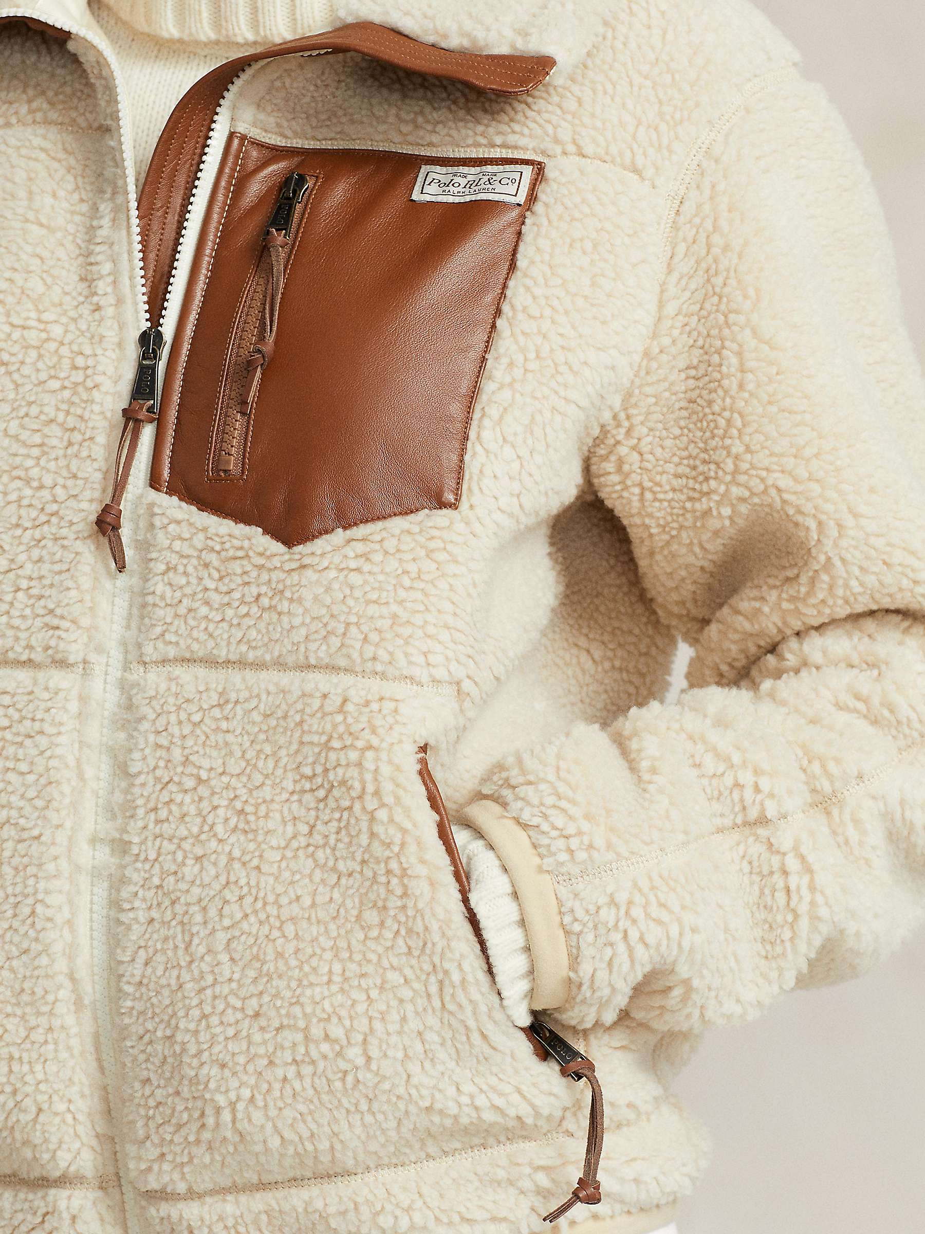 Buy Polo Ralph Lauren Leather Trim Fleece Jacket, Natural Online at johnlewis.com