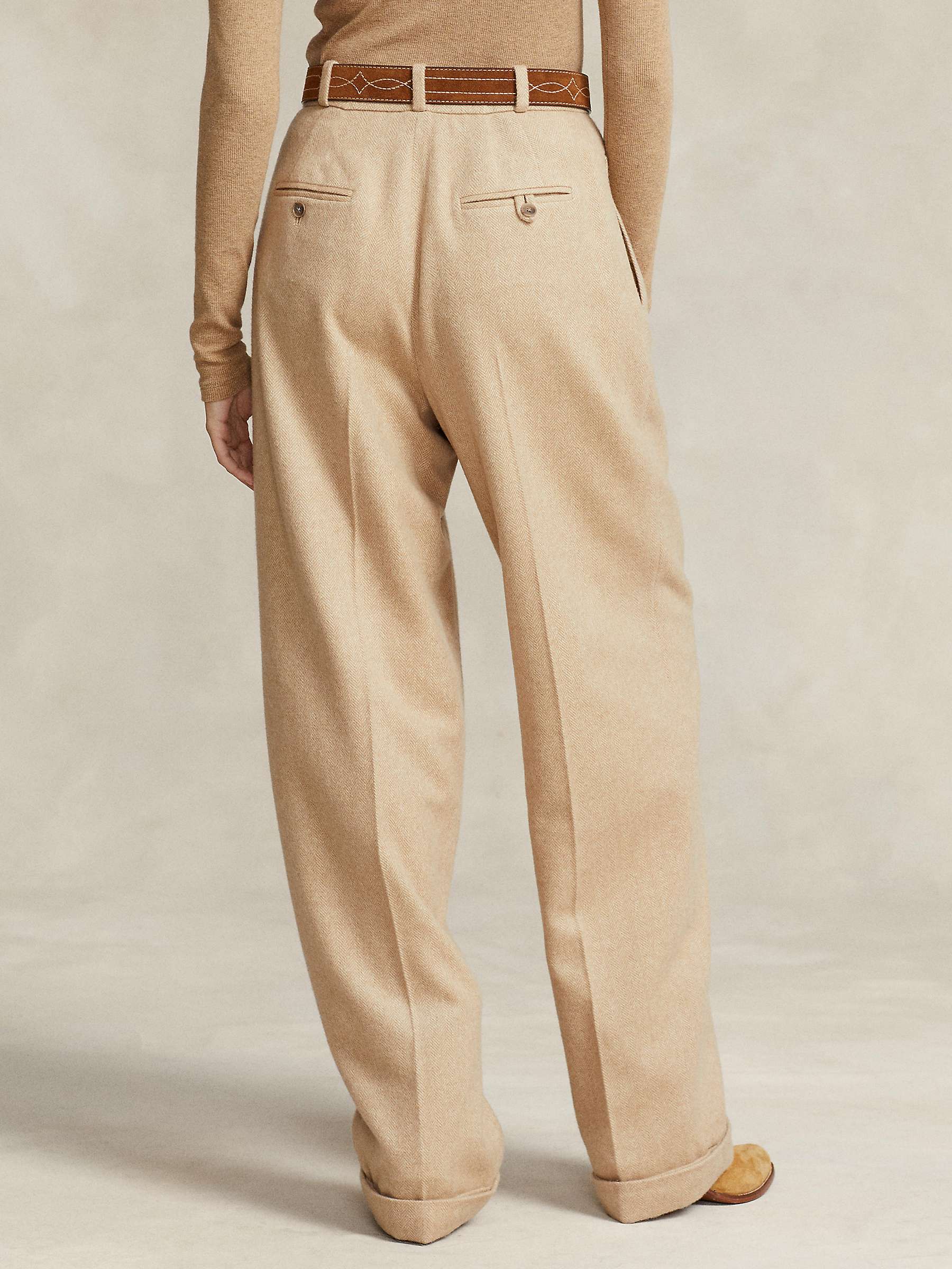 Buy Polo Ralph Lauren Relaxed Fit Pleated Herringbone Wide Leg Trousers, Natural Taupe Online at johnlewis.com