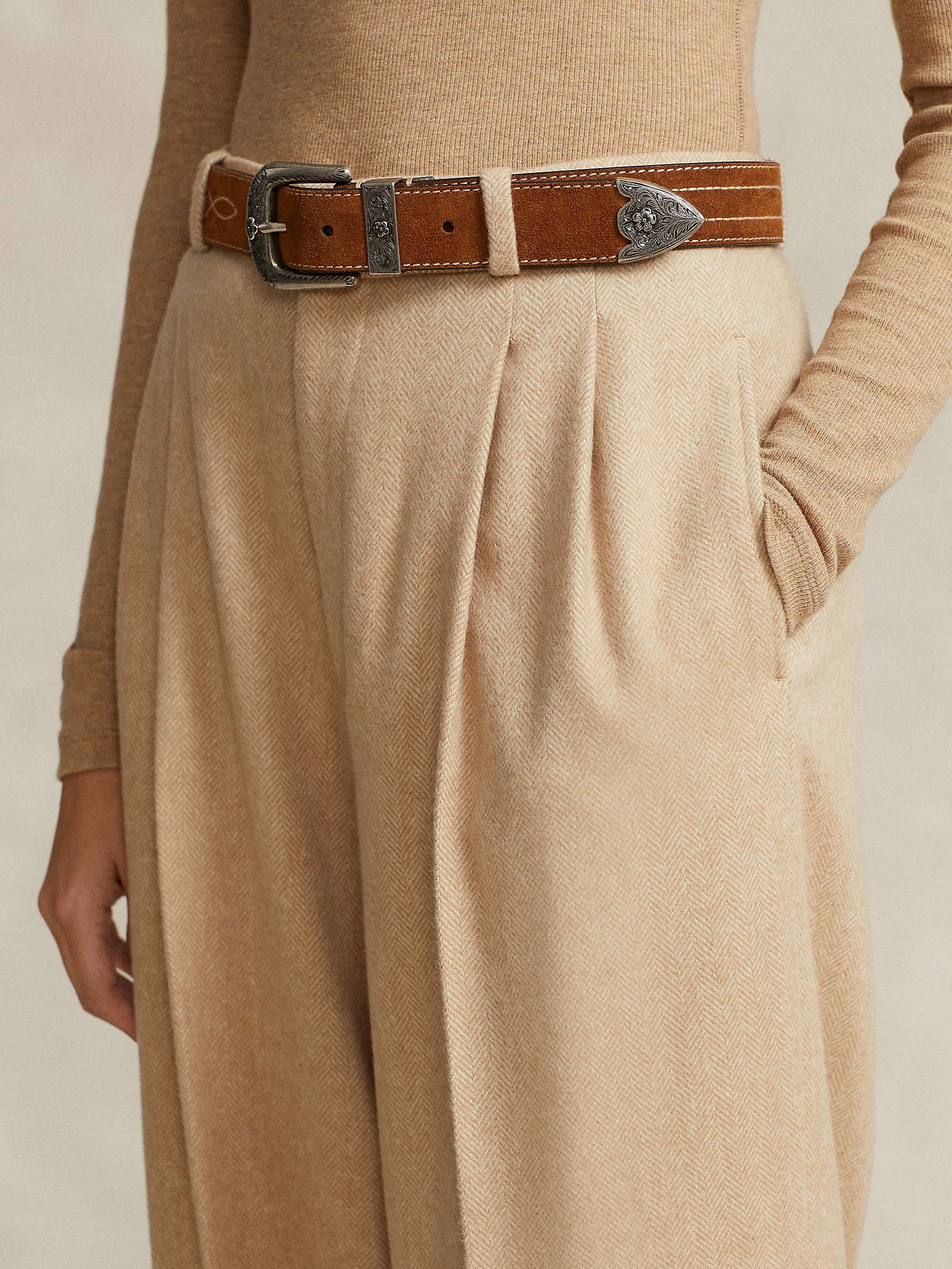 Buy Polo Ralph Lauren Relaxed Fit Pleated Herringbone Wide Leg Trousers, Natural Taupe Online at johnlewis.com