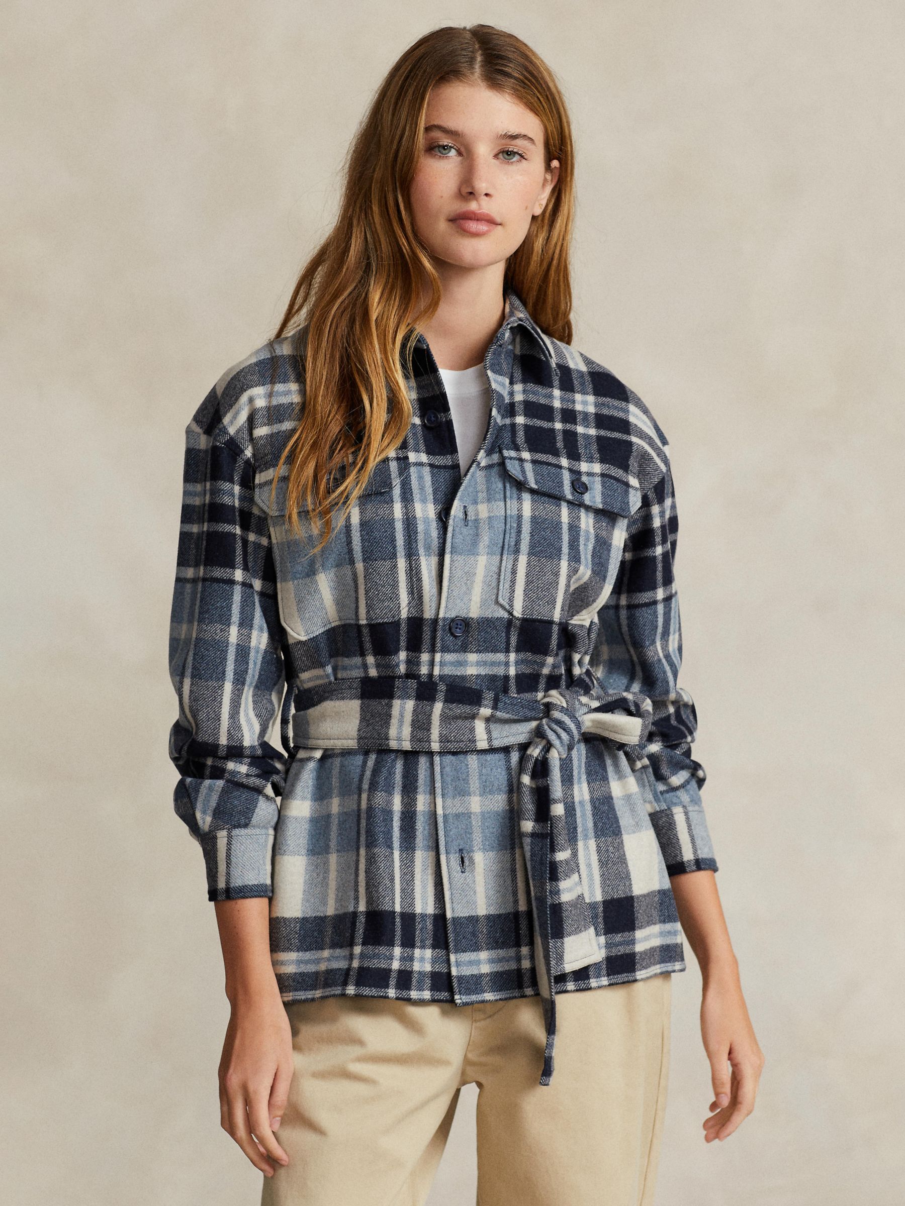 Buy Polo Ralph Lauren Belted Wool Blend Check Shirt, Blue/Multi Online at johnlewis.com