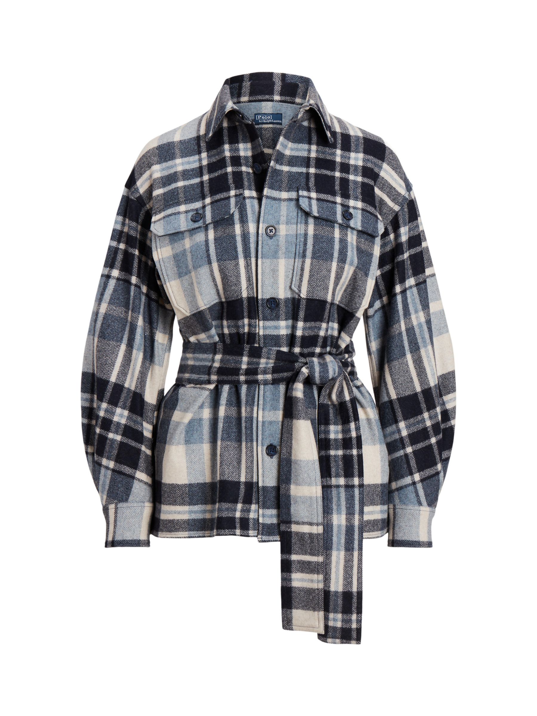 Buy Polo Ralph Lauren Belted Wool Blend Check Shirt, Blue/Multi Online at johnlewis.com