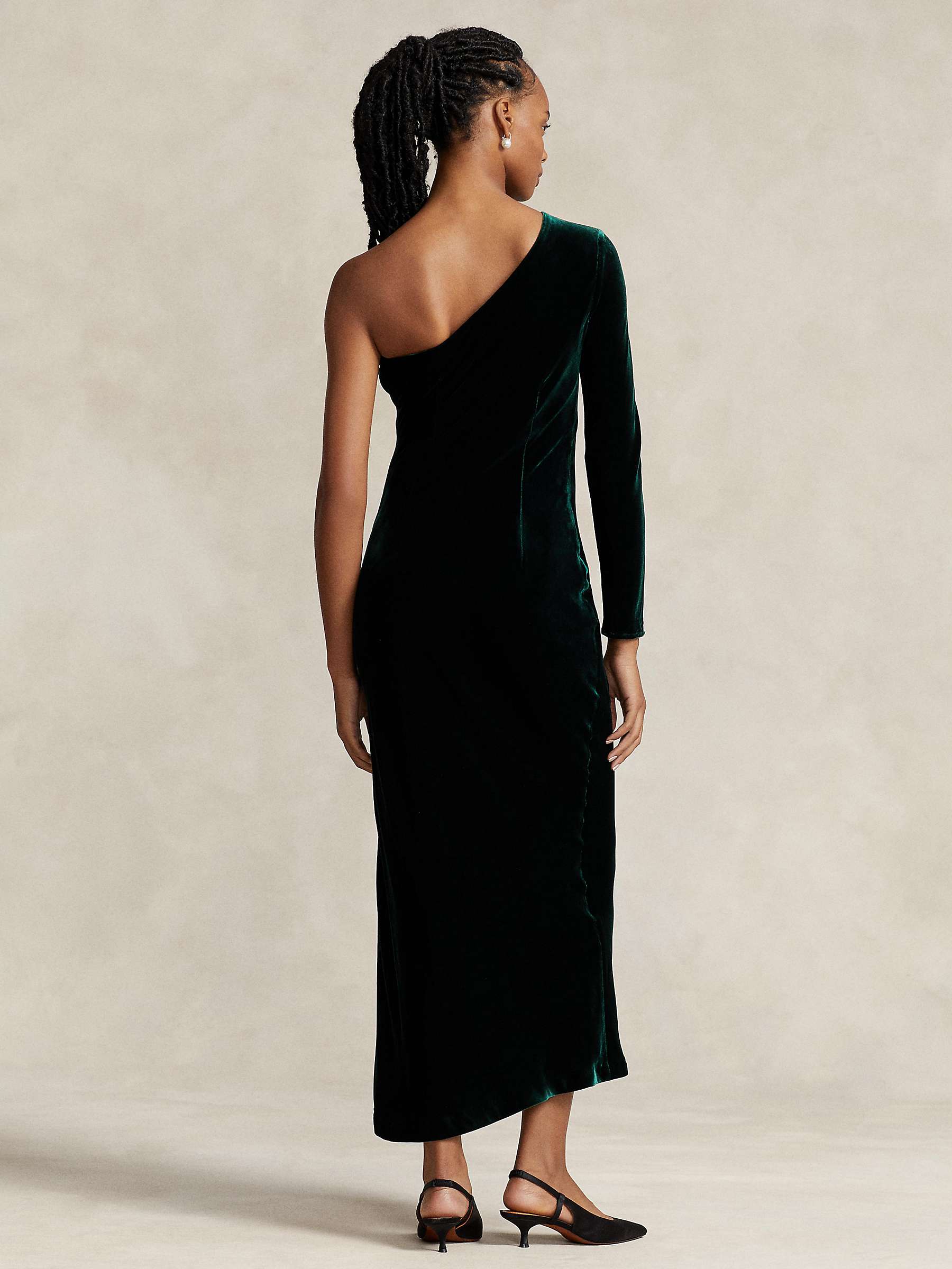 Buy Polo Ralph Lauren Silk Blend Velvet One Shoulder Maxi Dress, Green Online at johnlewis.com