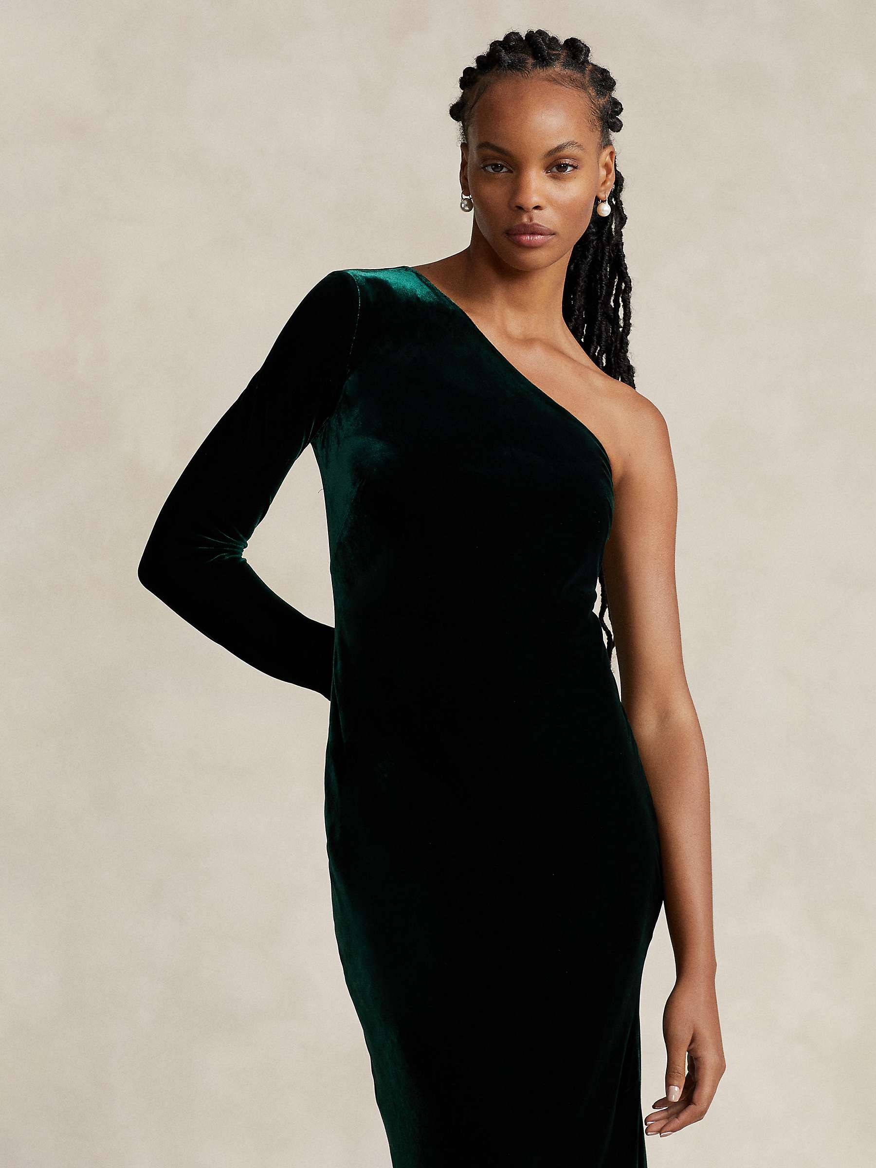 Buy Polo Ralph Lauren Silk Blend Velvet One Shoulder Maxi Dress, Green Online at johnlewis.com