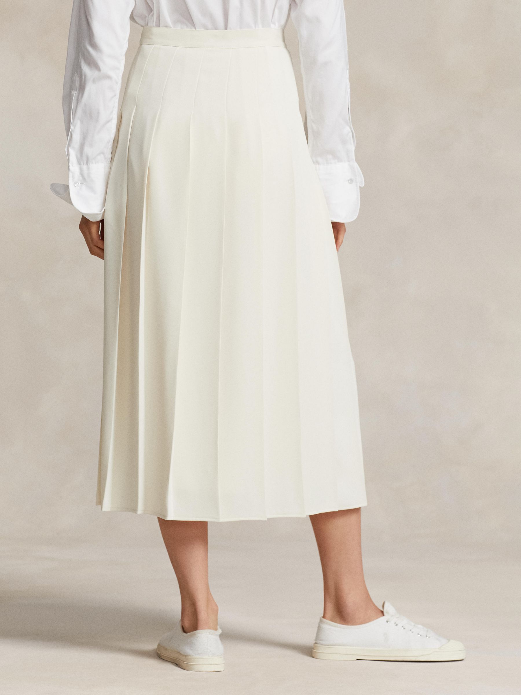 Buy Polo Ralph Lauren Satin Pleated A-Line Midi Skirt, Natural Cream Online at johnlewis.com