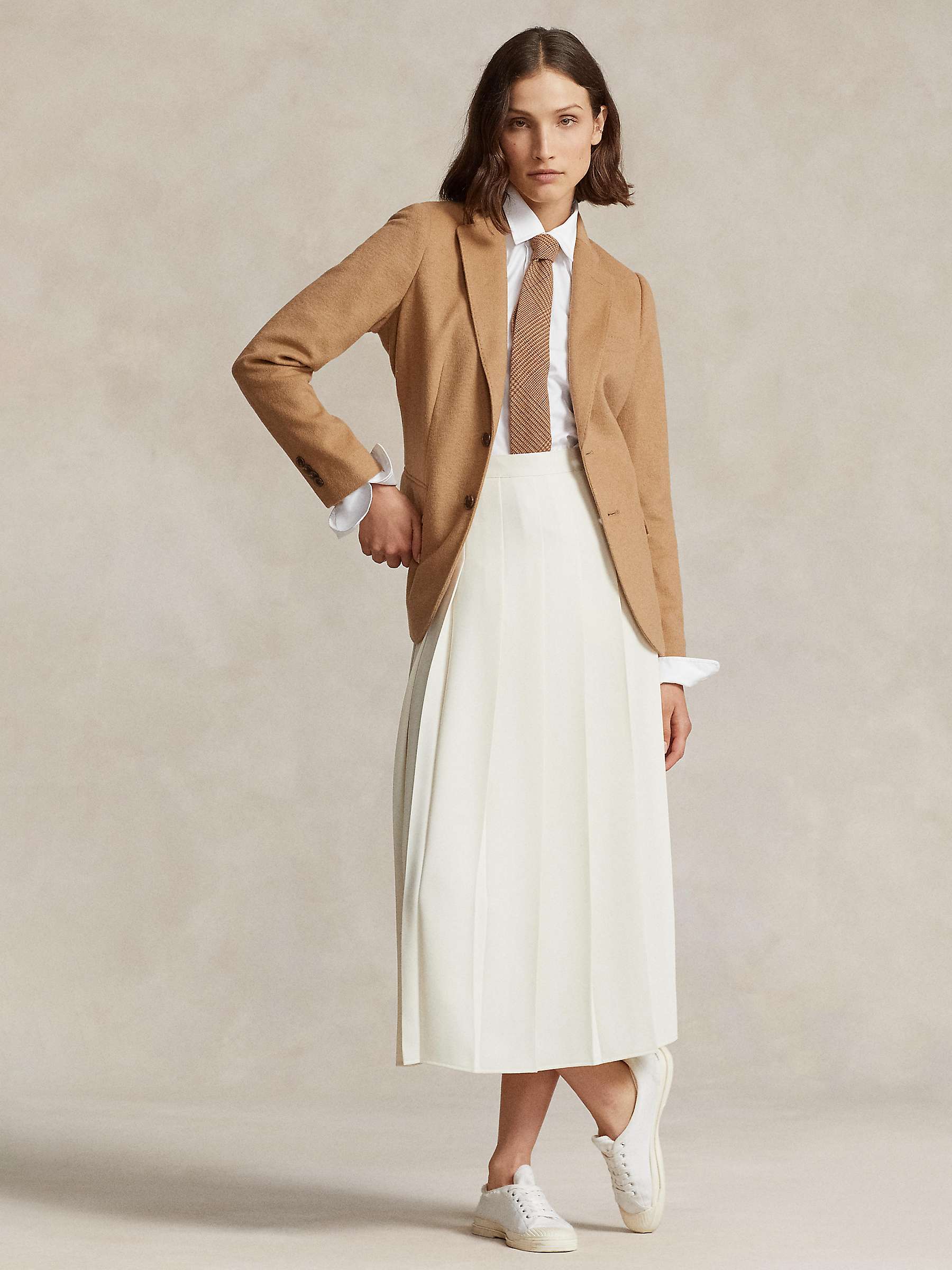 Buy Polo Ralph Lauren Satin Pleated A-Line Midi Skirt, Natural Cream Online at johnlewis.com