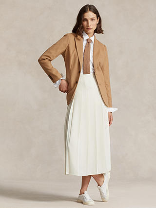 Polo Ralph Lauren Satin Pleated A-Line Midi Skirt, Natural Cream