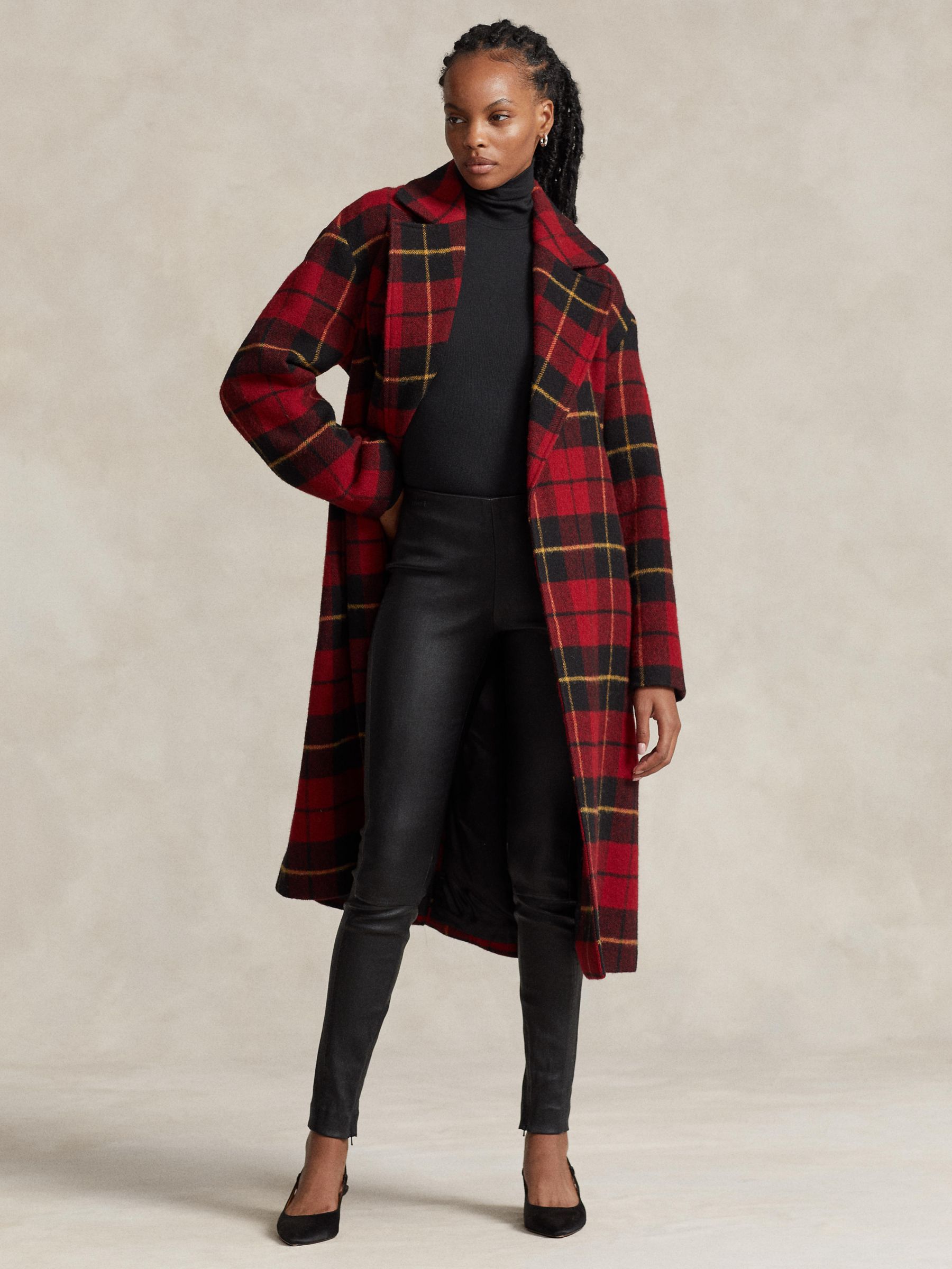 Polo Ralph Lauren Jacky Wool Blend Tartan Wrap Coat, Red/Multi at John  Lewis & Partners